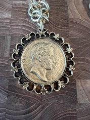 YOCHI Gold Reversible Designer Coin Pearl & Gold Chain Necklace *Vegas Live*