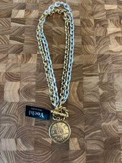YOCHI Gold Designer Coin Two Tone Chain Necklace *Vegas Live*