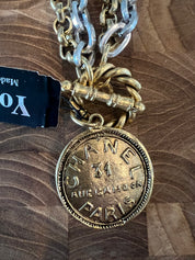 YOCHI Gold Designer Coin Two Tone Chain Necklace *Vegas Live*