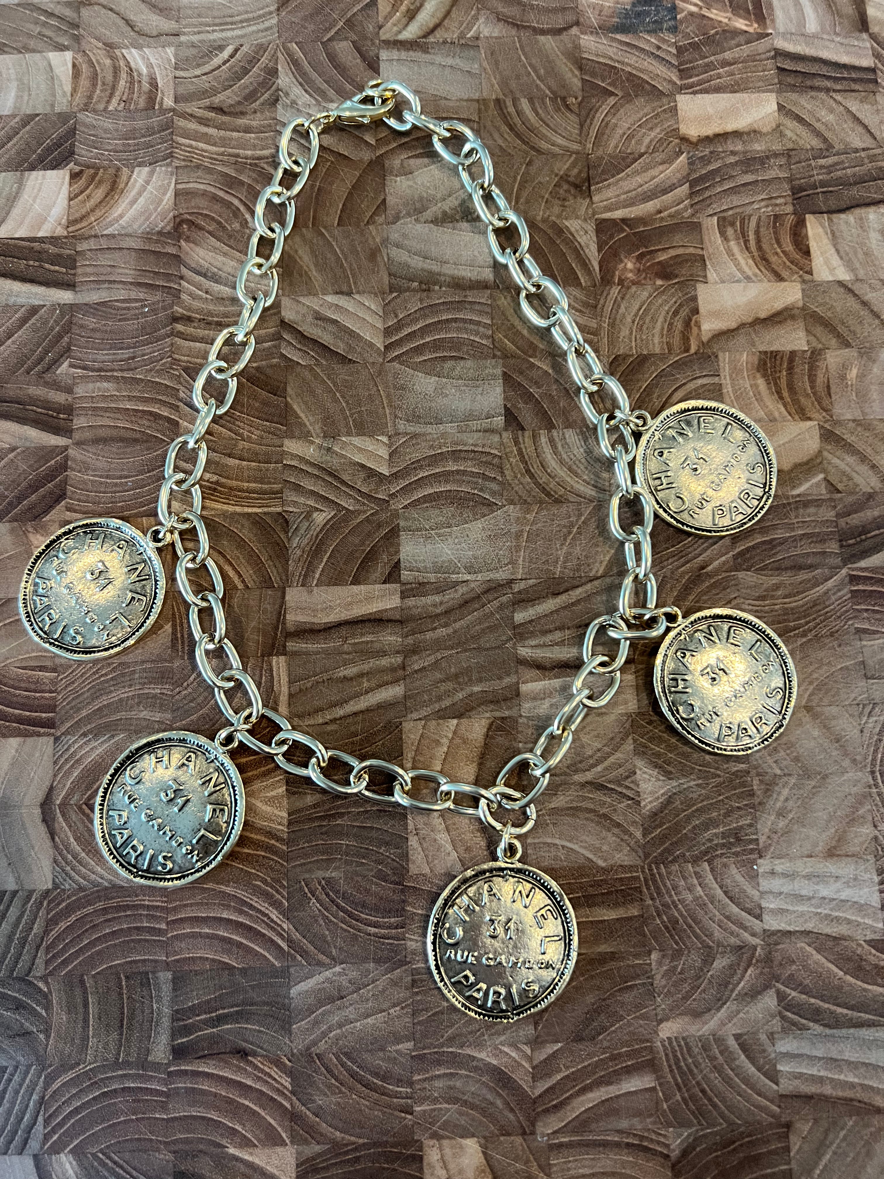YOCHI Gold Designer Coin Charms Necklace *Vegas Live*