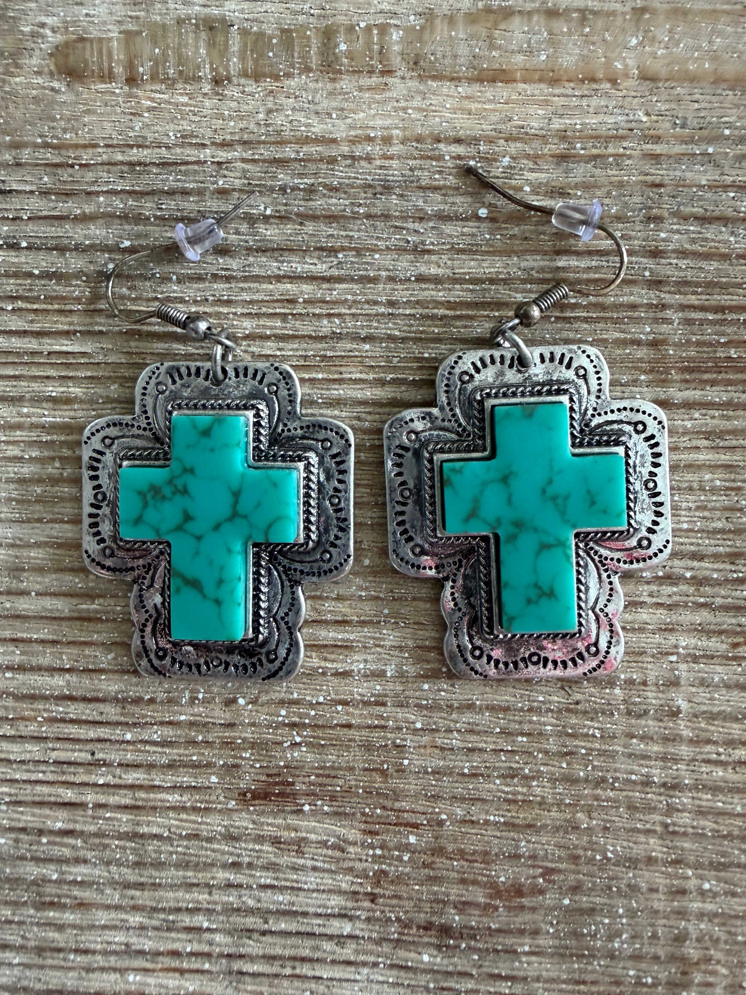 JEWELRY SALE Cross Earrings w/Turquoise on Simply Obsessed