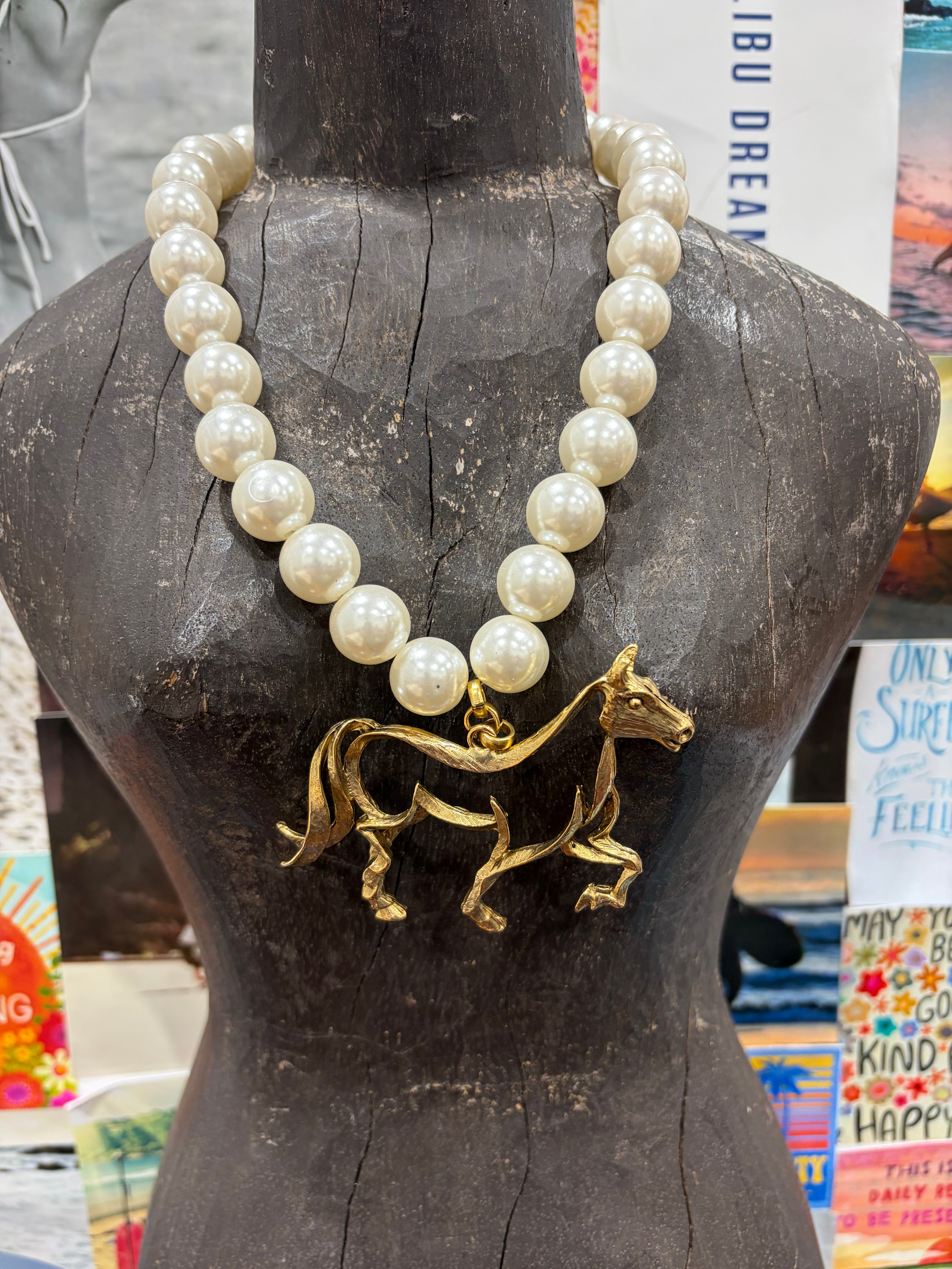 YOCHI Gold Horse and Pearl Necklace on Simply Obsessed