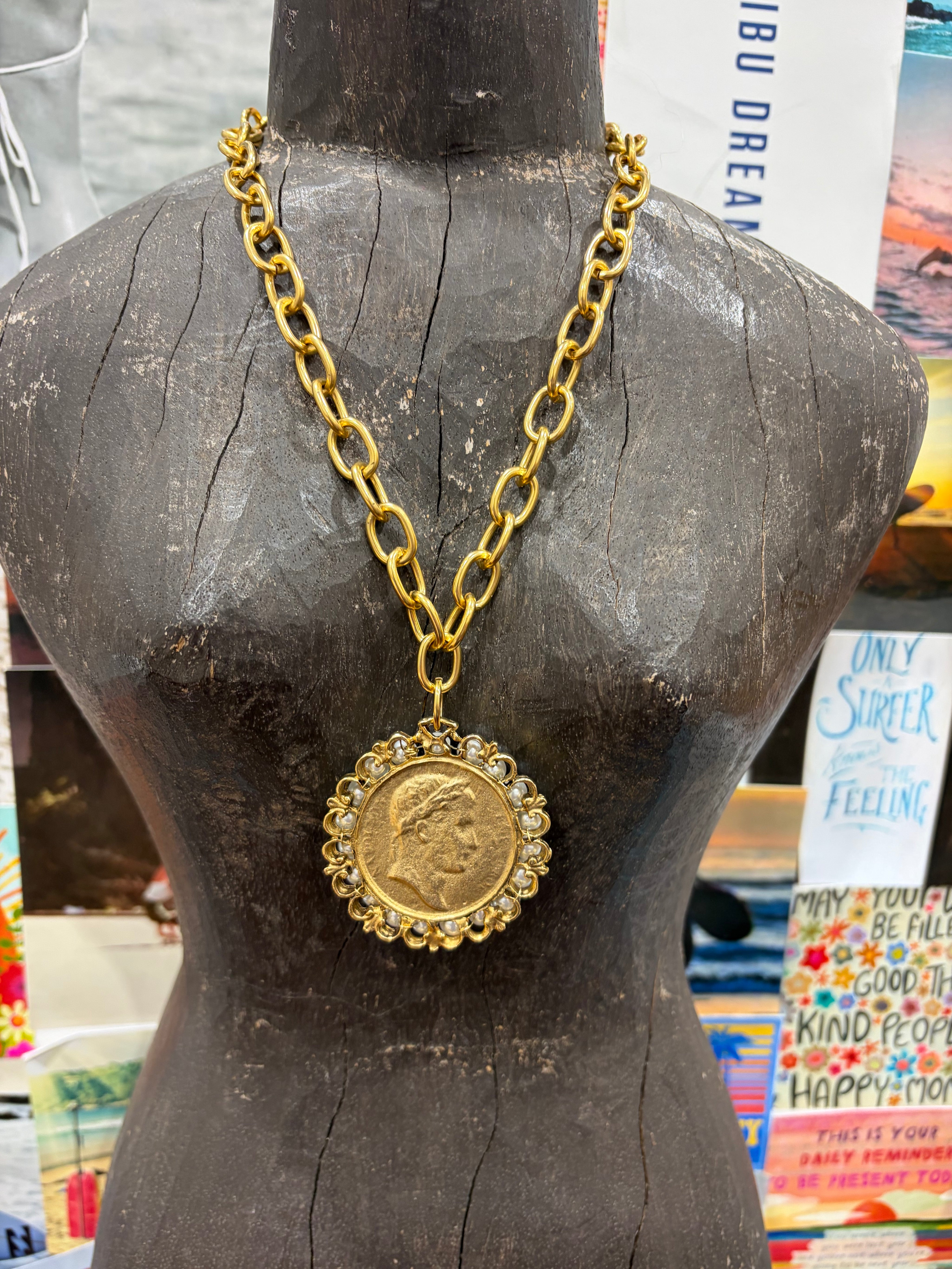 YOCHI Silver Reversible Designer Pearl Coin & Pearl Necklace on Simply Obsessed