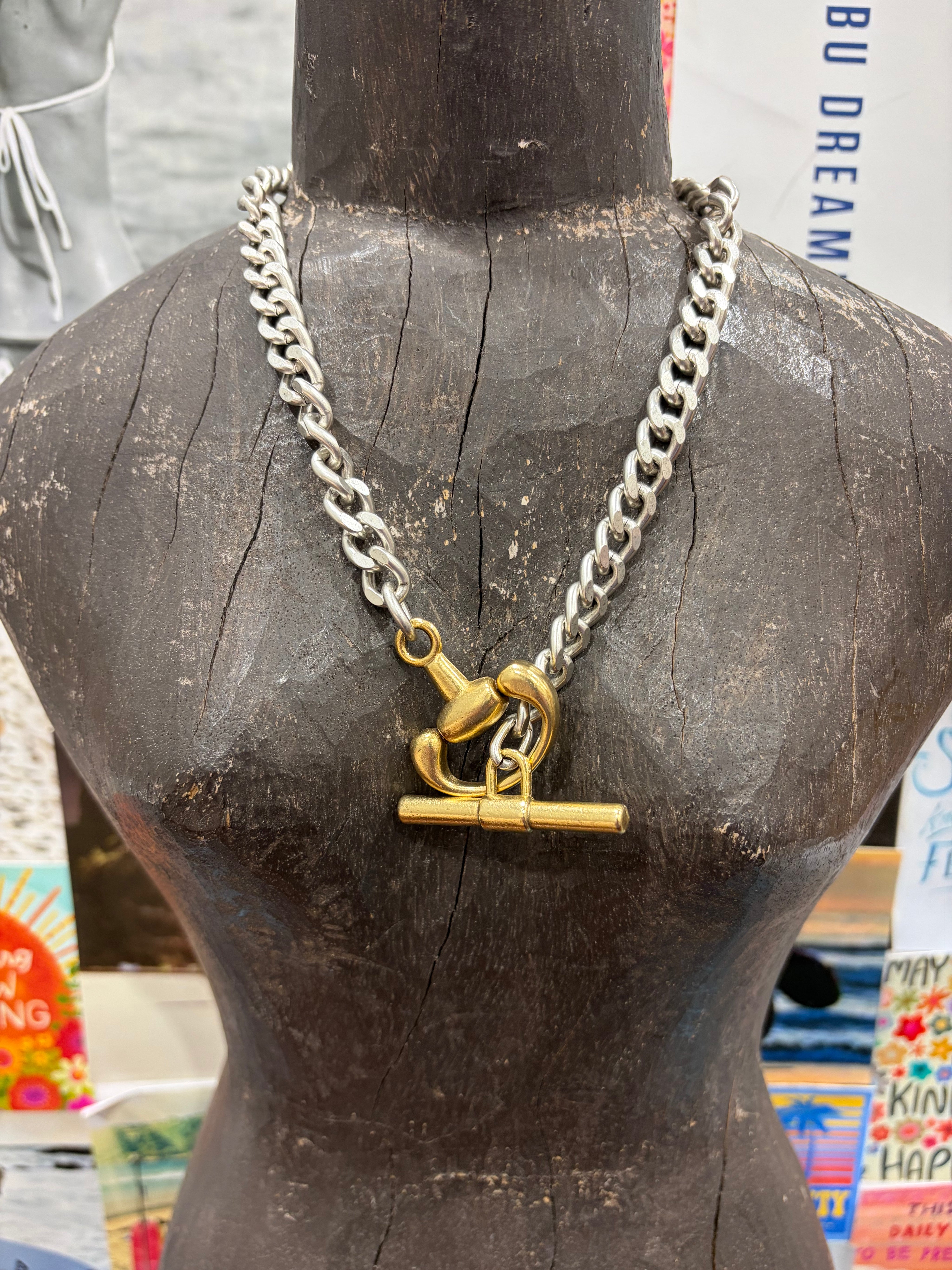 YOCHI Two Tone Gold/Silver Snaffle Bit Necklace on Simply Obsessed