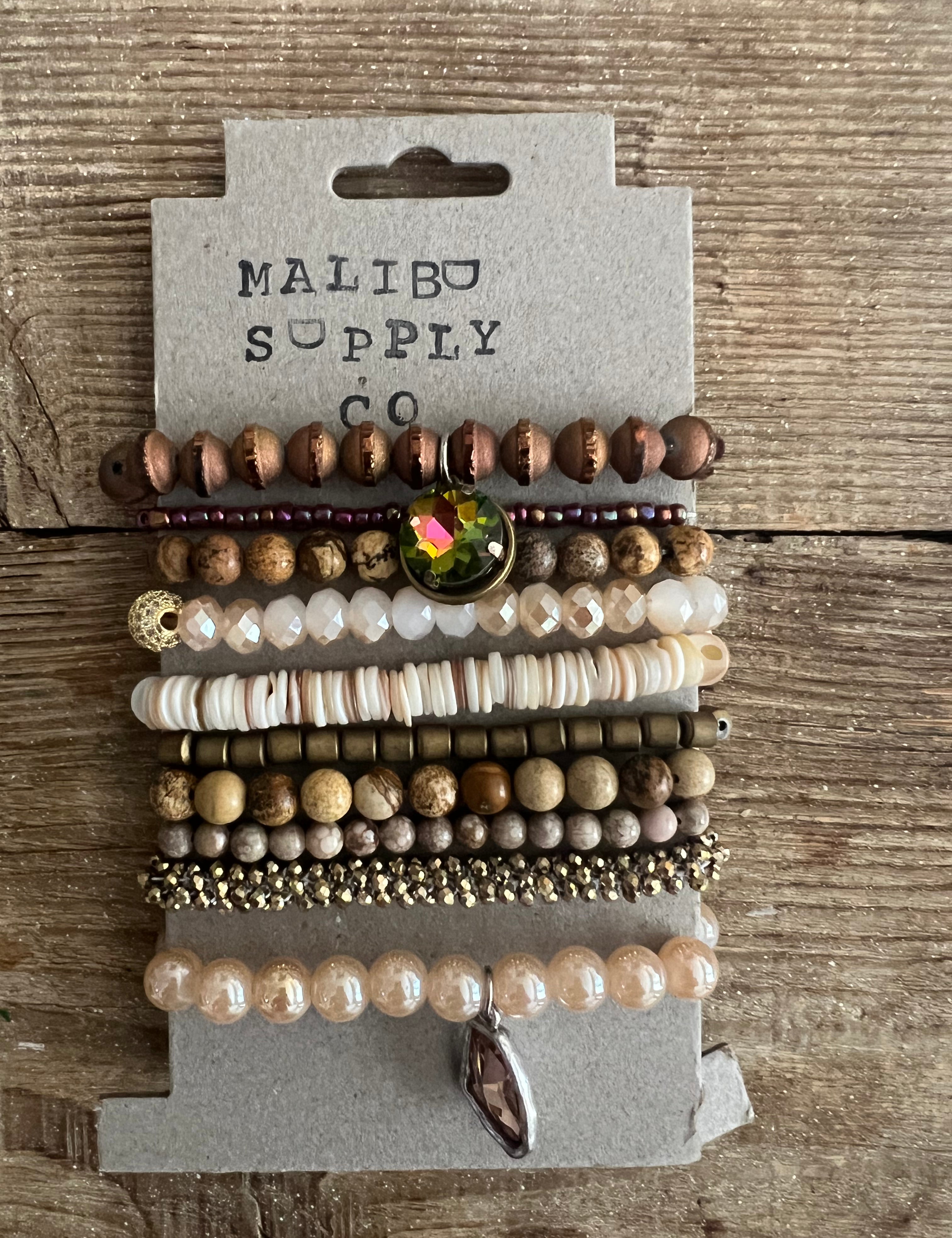 MALIBU SUPPLY CO Neutrals with Volcano Stone 10 Bracelet Card on Simply Obsessed