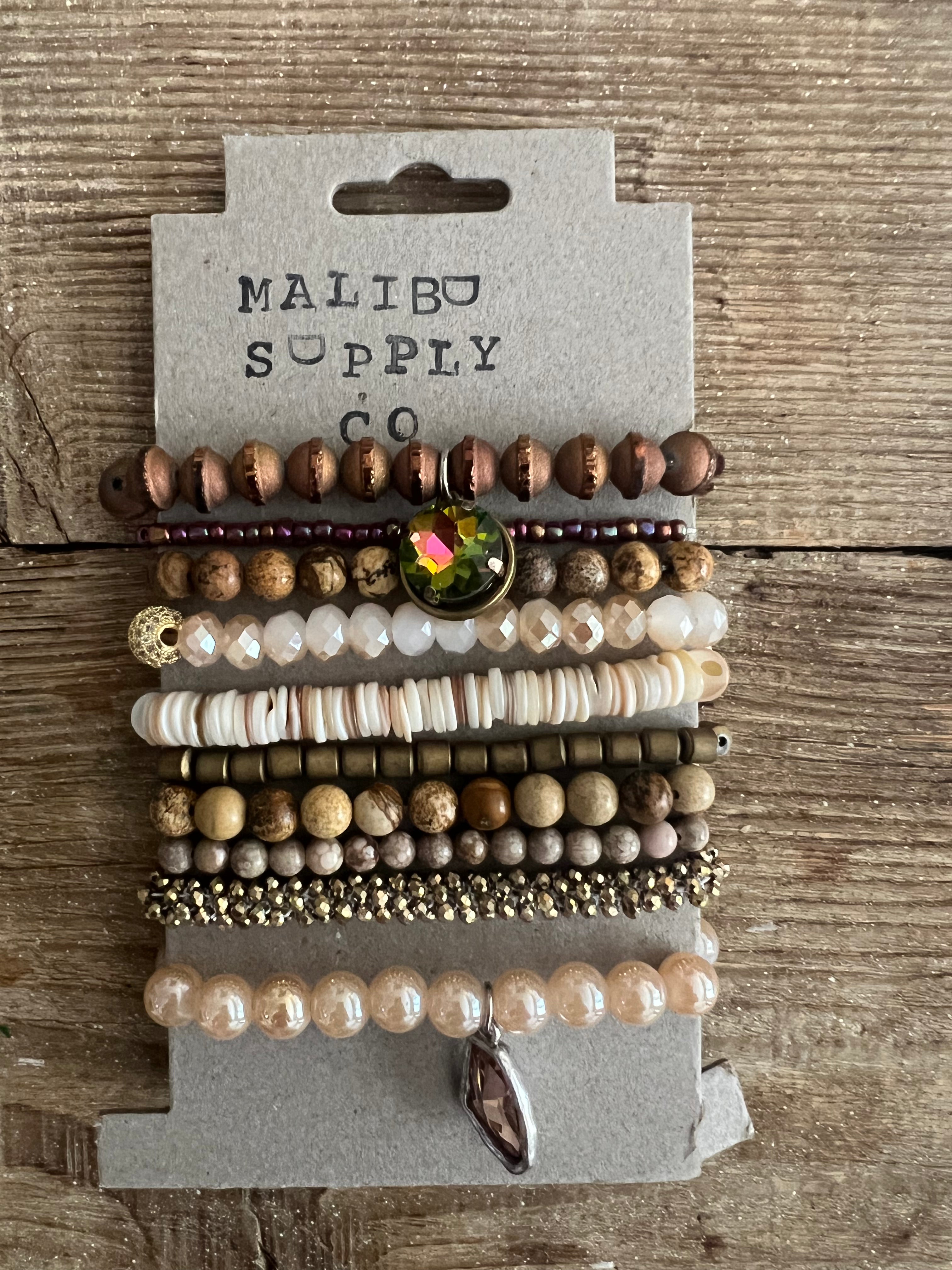 MALIBU SUPPLY CO Neutrals with Volcano Stone 10 Bracelet Card on Simply Obsessed