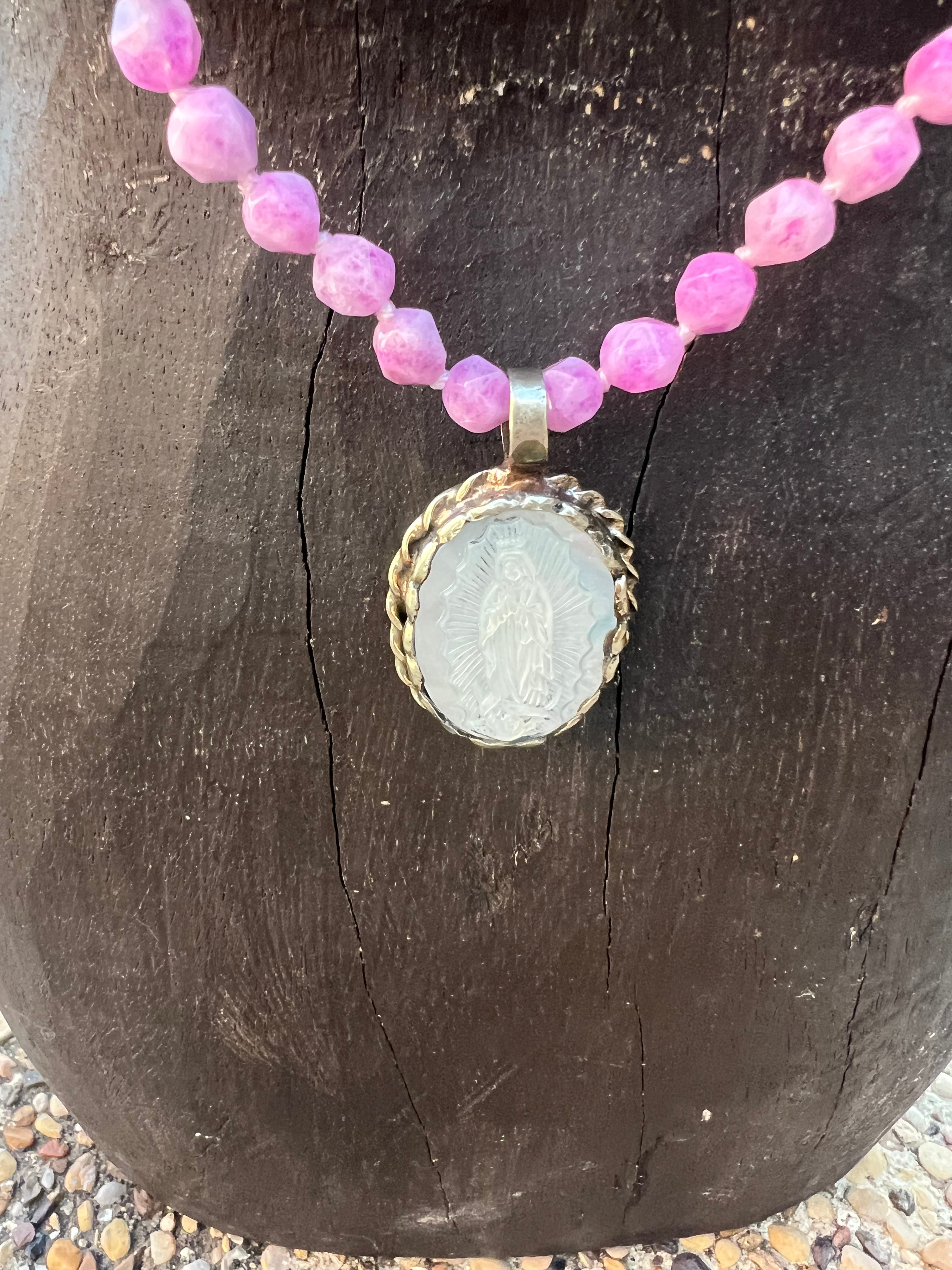 MALIBU HIPPIE Colbalt Calcite Mother of Pearl Virgin Mary Tibetan Silver OOAK Necklace on Simply Obsessed