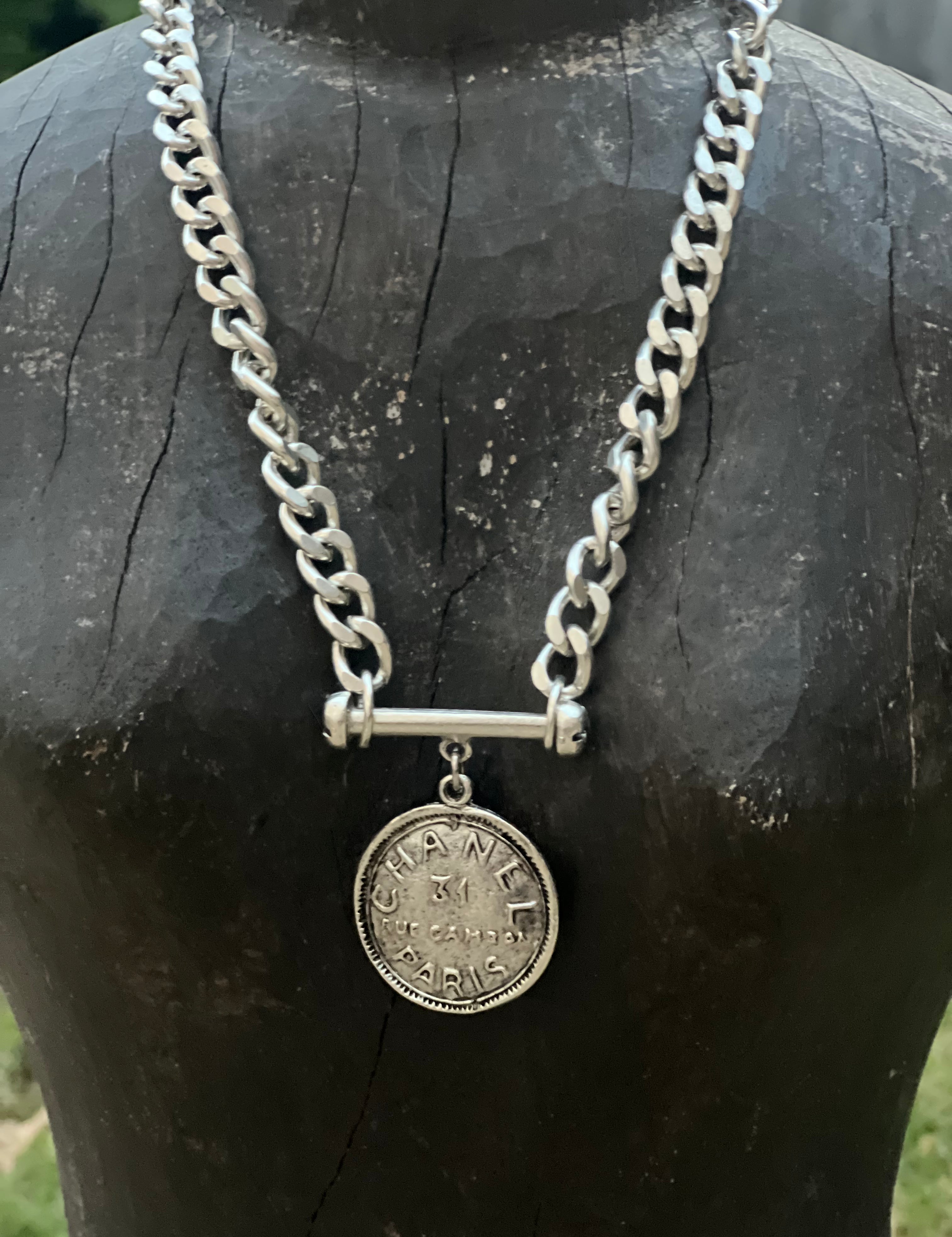 YOCHI Vintage Designer Inspired Silver Bar Coin Necklace on Simply Obsessed