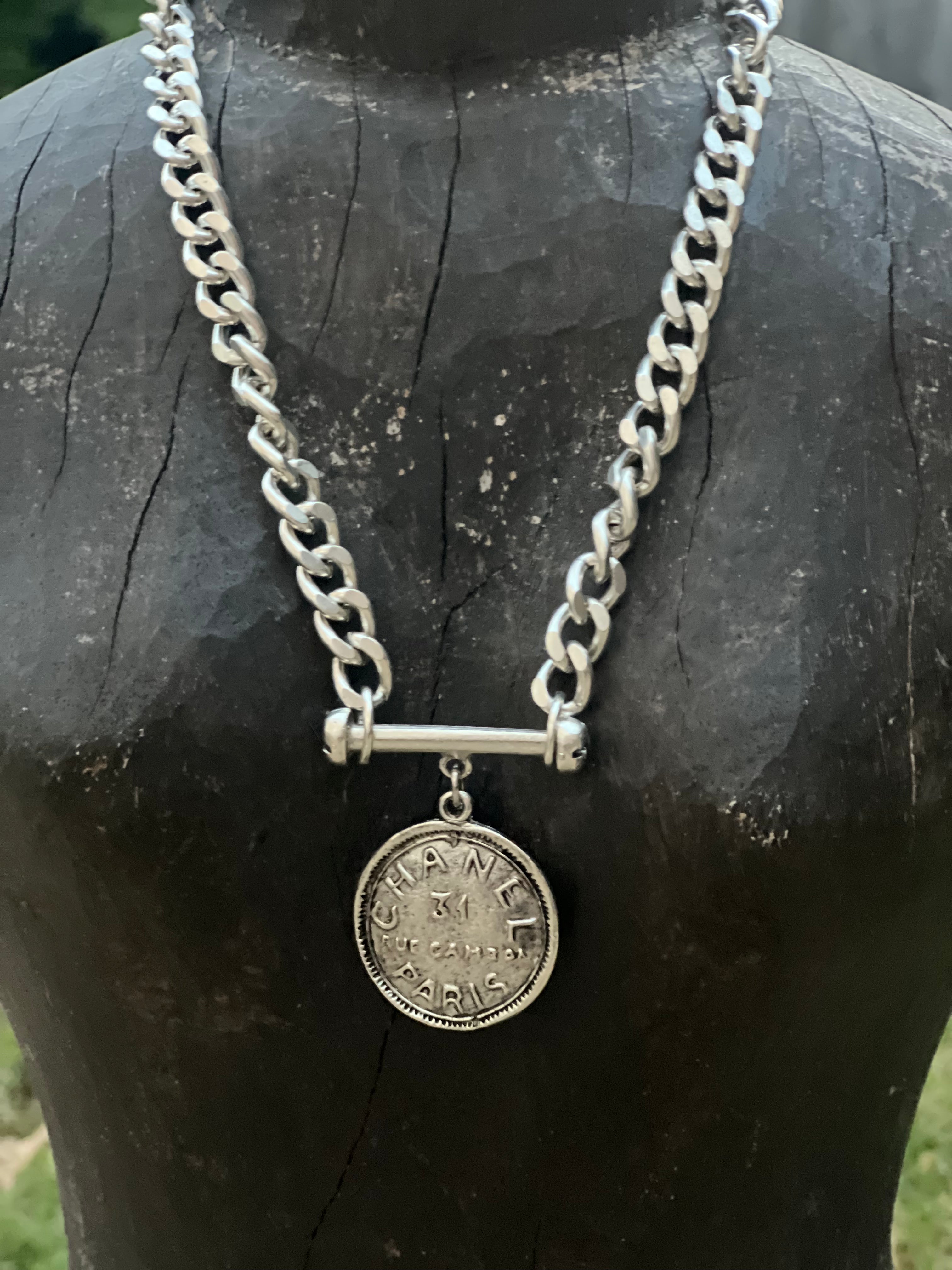 YOCHI Vintage Designer Inspired Silver Bar Coin Necklace on Simply Obsessed