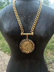 YOCHI Gold Reversible Designer Bar Coin Pearl & Gold Chain Necklace on Simply Obsessed