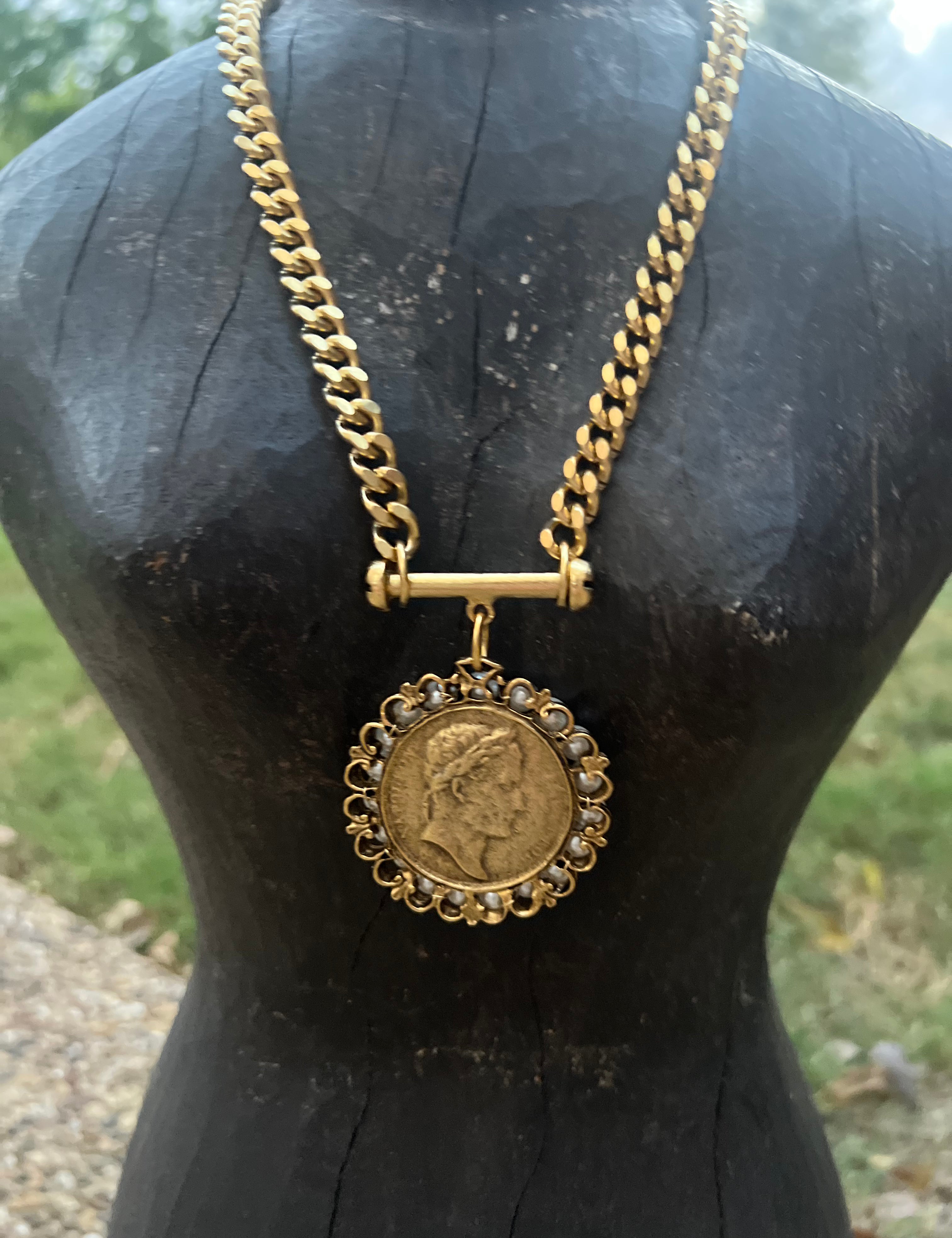 YOCHI Gold Reversible Designer Bar Coin Pearl & Gold Chain Necklace on Simply Obsessed