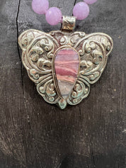 MALIBU HIPPIE Kunzite Tibetan Silver Botswana Agate Butterfly OOAK Necklace on Simply Obsessed
