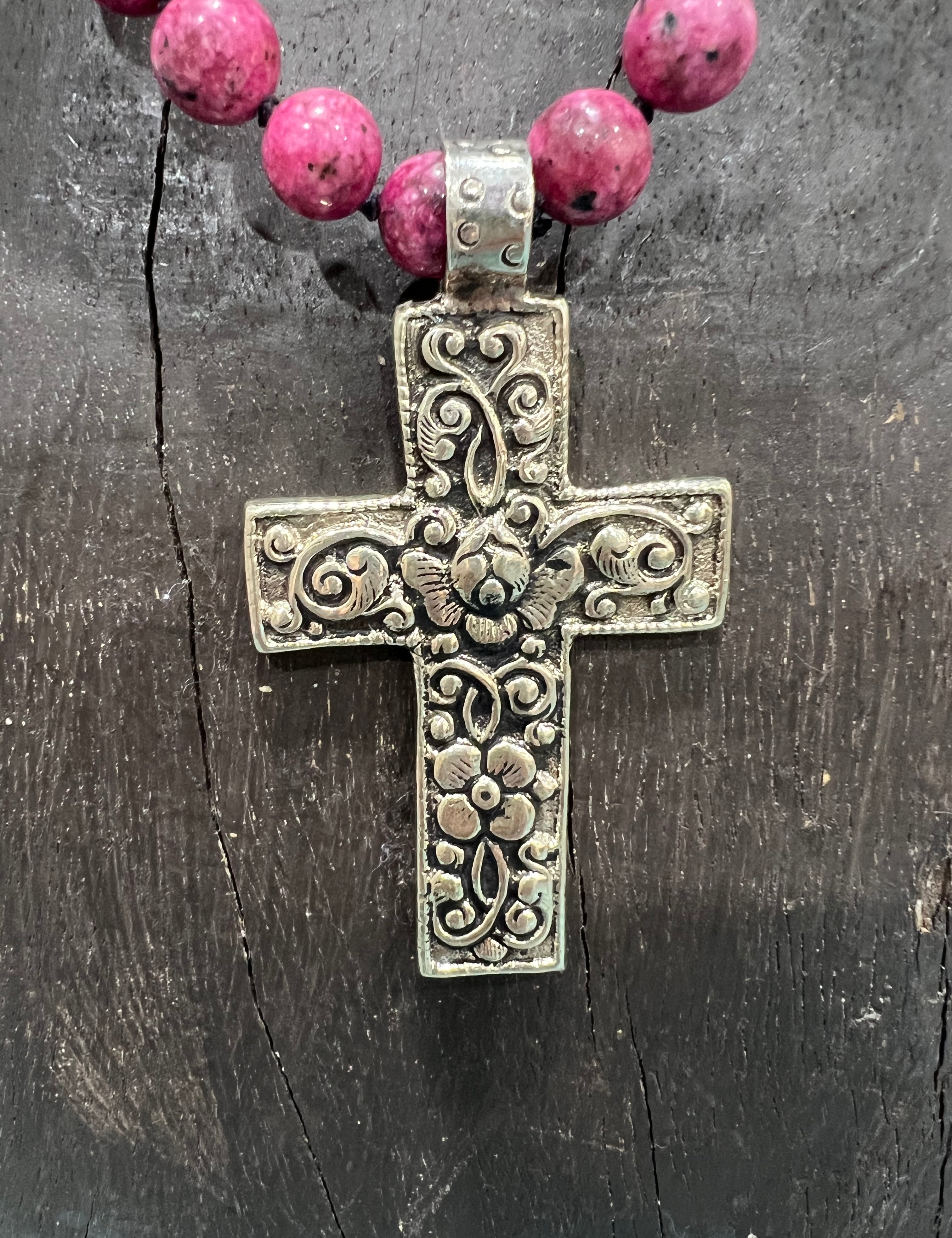 MALIBU HIPPIE Sea Sediment Jasper Tibetan Silver Cross OOAK Necklace on Simply Obsessed