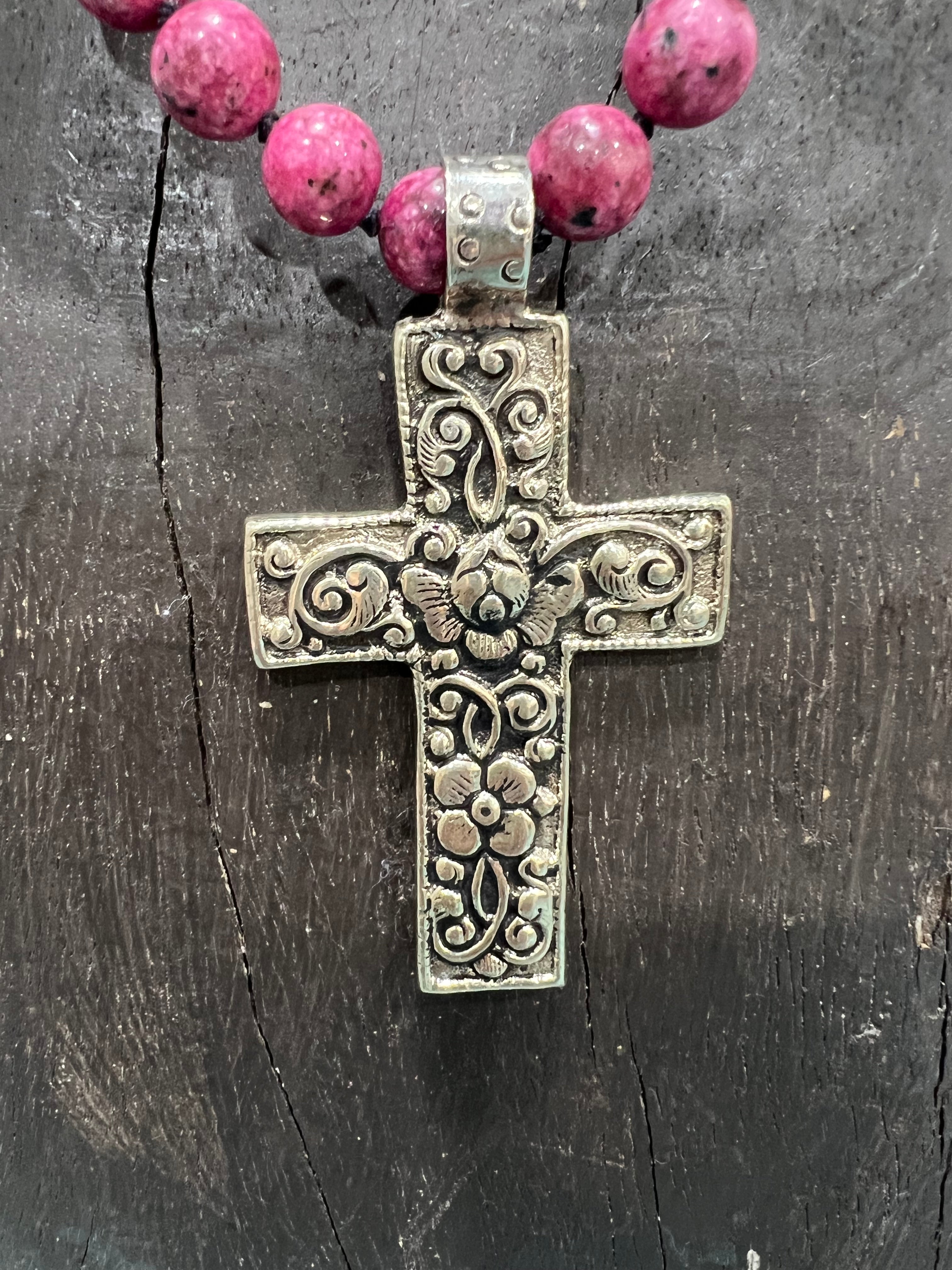 MALIBU HIPPIE Sea Sediment Jasper Tibetan Silver Cross OOAK Necklace on Simply Obsessed