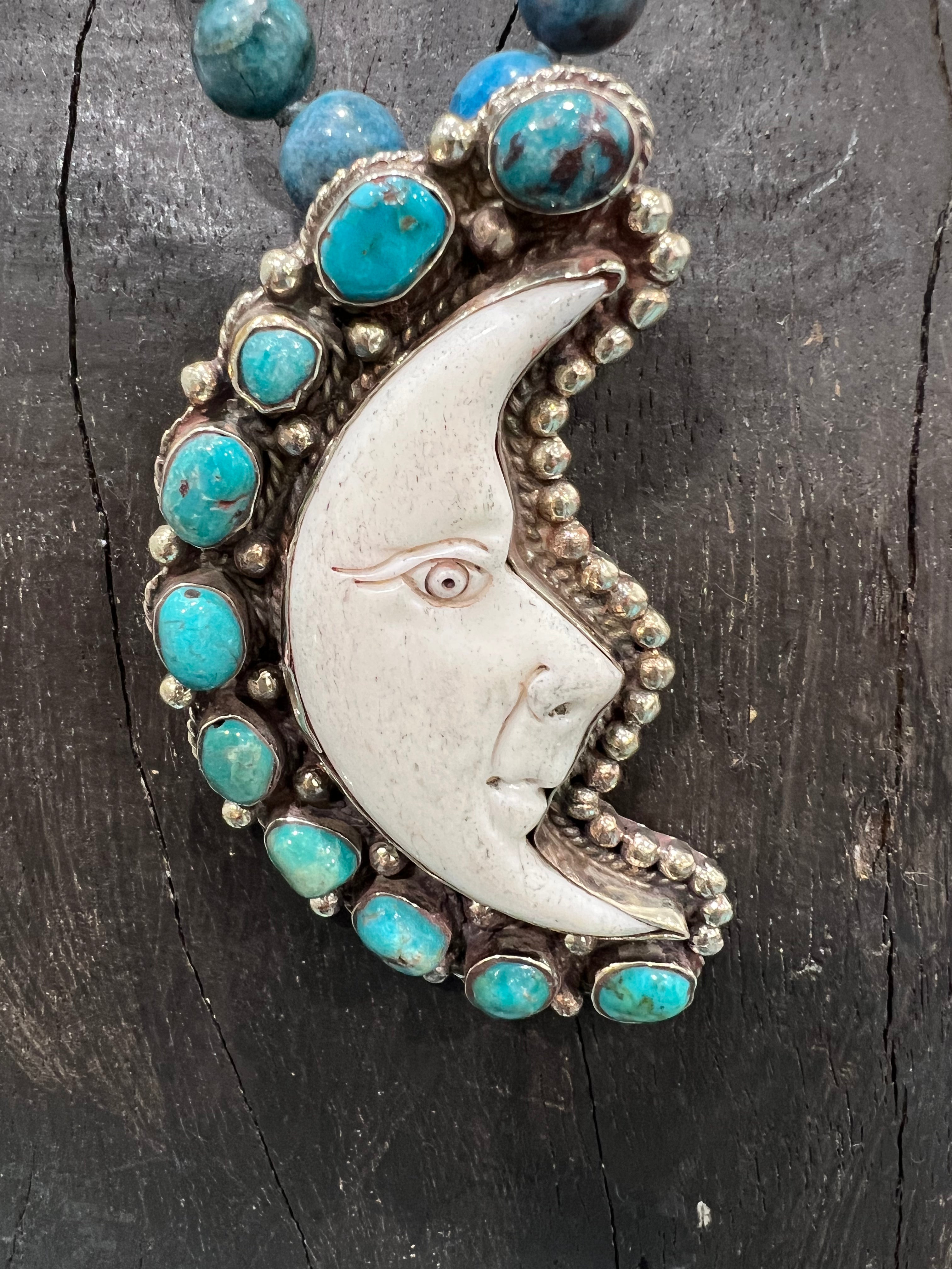 MALIBU HIPPIE Fire Agate Tibetan Silver Turquoise Carved Tusk Moon OOAK Necklace on Simply Obsessed