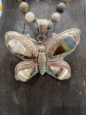 MALIBU HIPPIE Jasper Tibetan Silver Botswana Agate Butterfly OOAK Necklace on Simply Obsessed