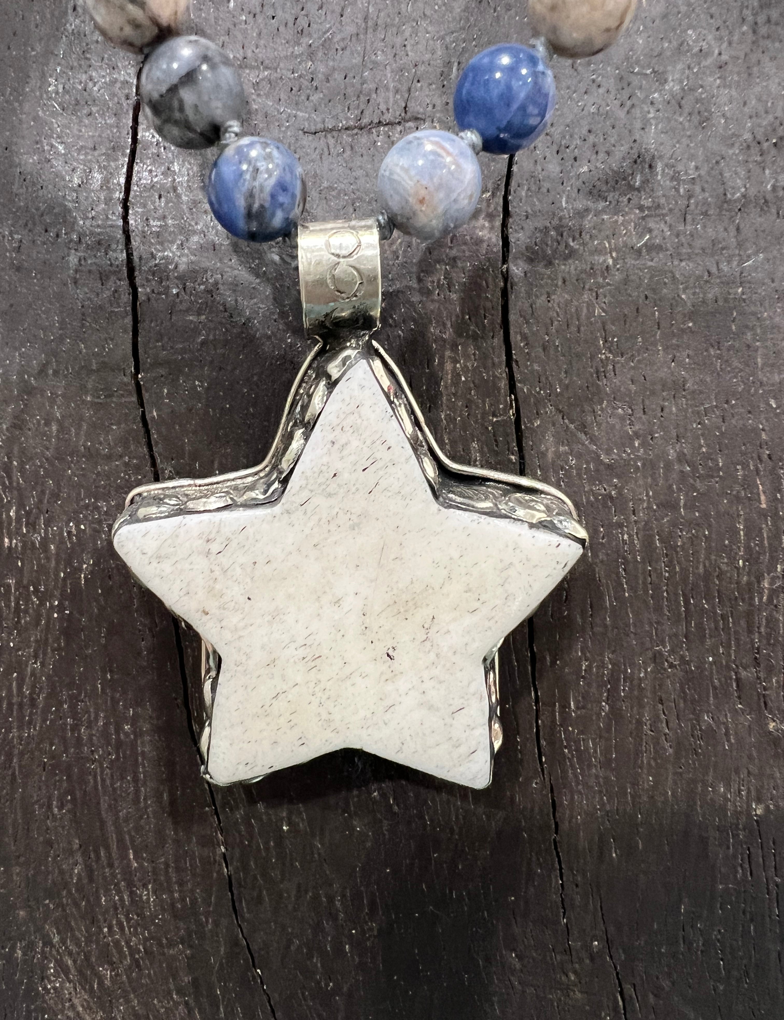 MALIBU HIPPIE Sodalite Tibetan Silver Carved Tusk Star OOAK Necklace on Simply Obsessed