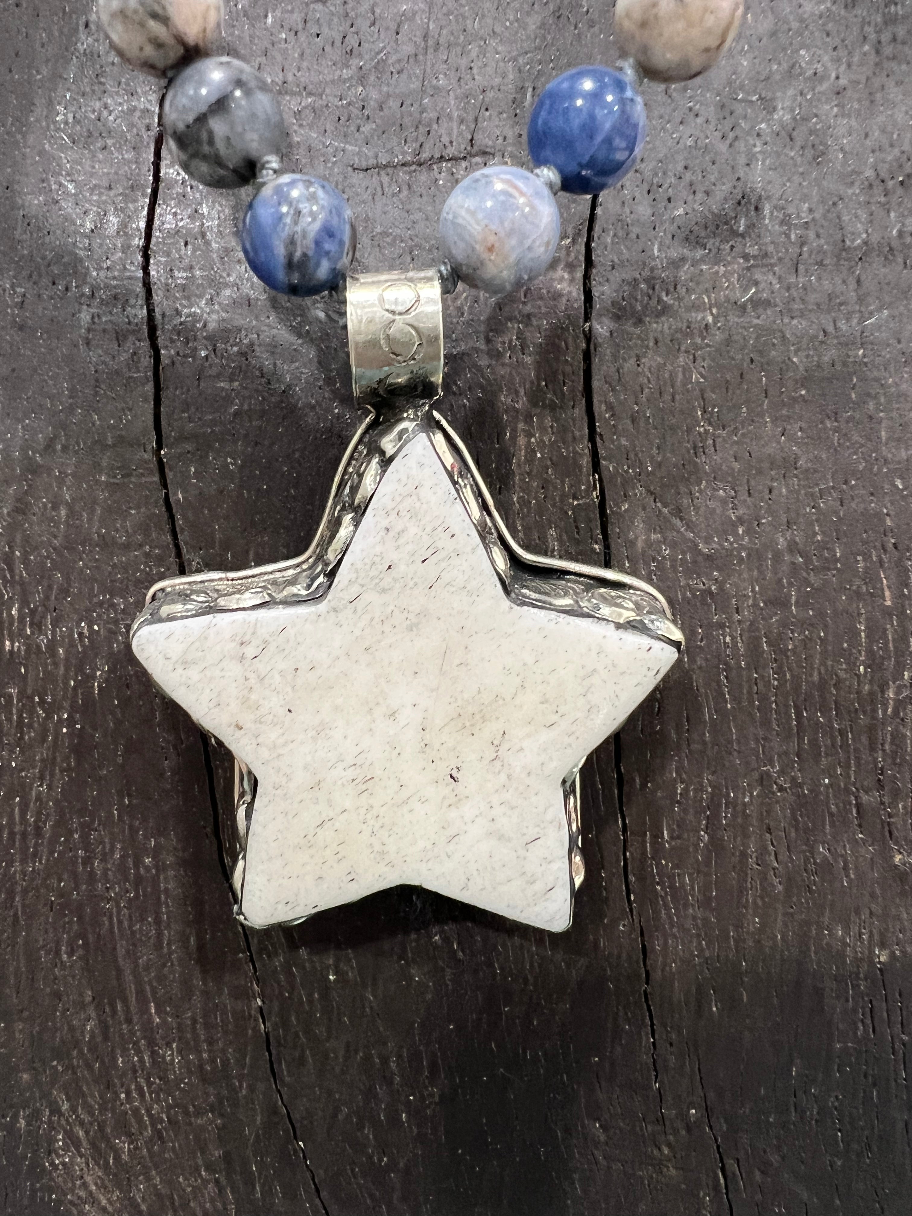 MALIBU HIPPIE Sodalite Tibetan Silver Carved Tusk Star OOAK Necklace on Simply Obsessed