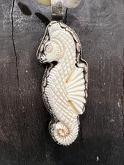 MALIBU HIPPIE Amazonite Tibetan Silver Carved Tusk Seahorse OOAK Necklace on Simply Obsessed