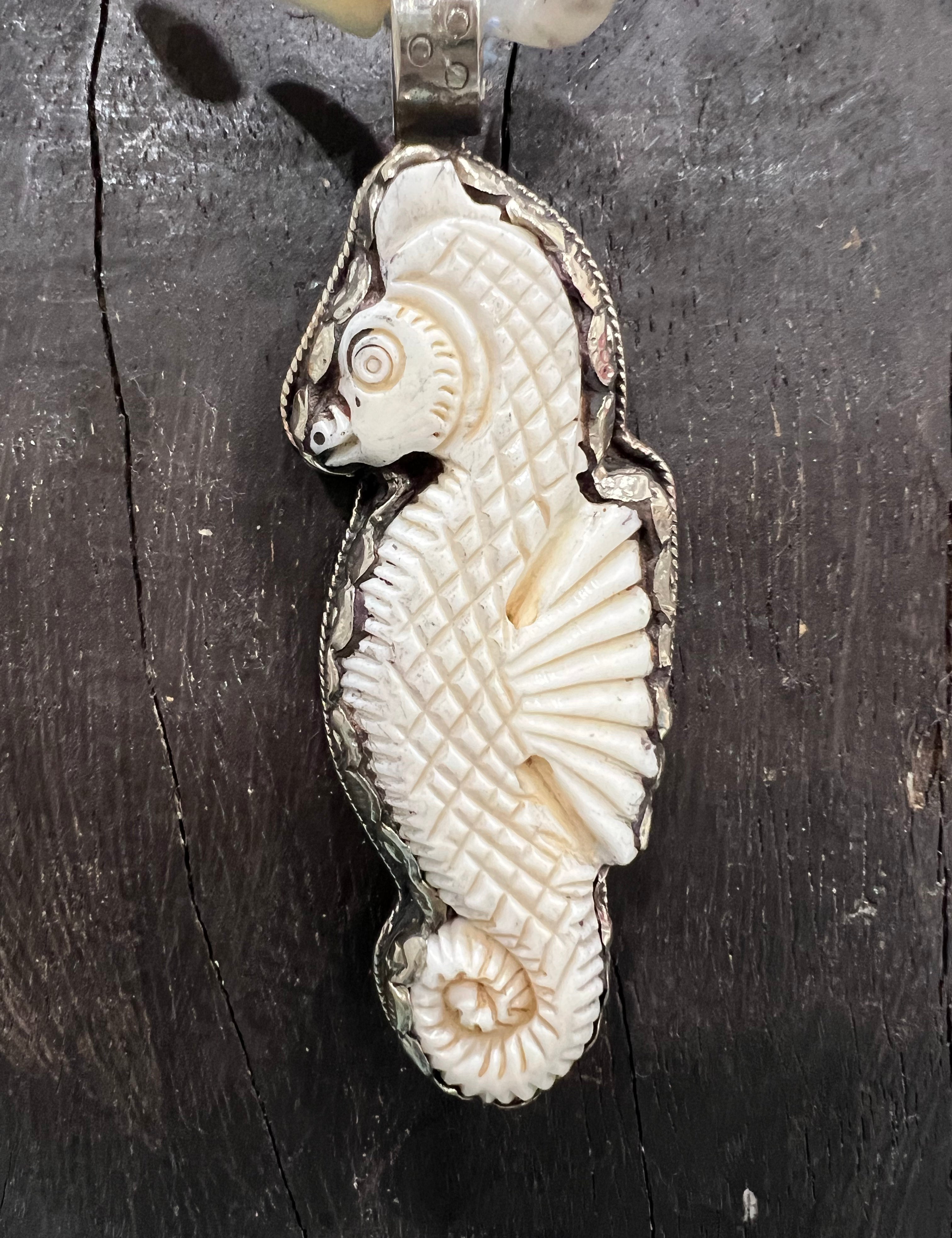 MALIBU HIPPIE Amazonite Tibetan Silver Carved Tusk Seahorse OOAK Necklace on Simply Obsessed