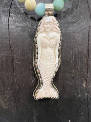MALIBU HIPPIE Amazonite Tibetan Silver Carved Tusk Mermaid OOAK Necklace on Simply Obsessed