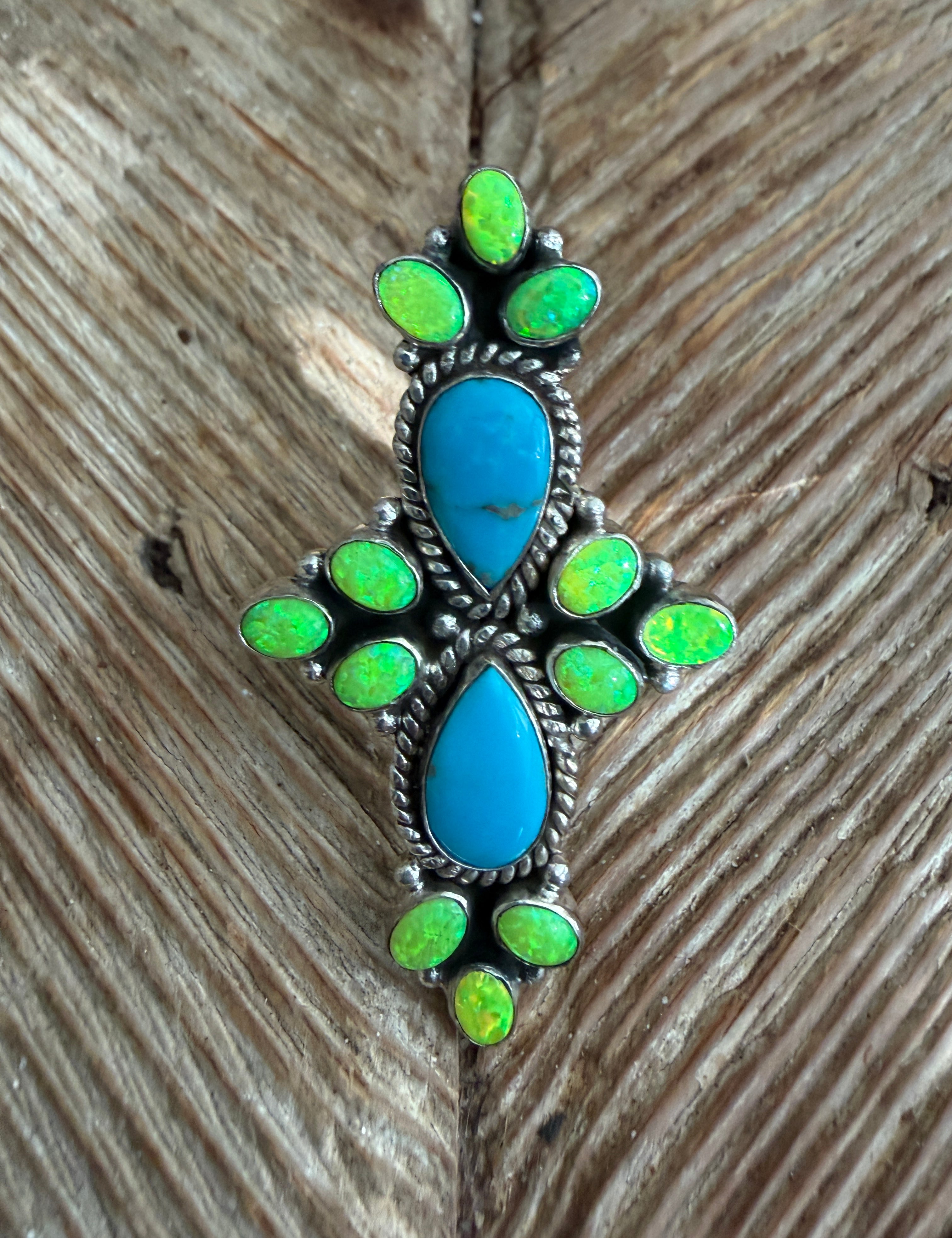 KRUSH KANDY Green Opal & Turquoise Adjustable Sterling Silver Ring **SALE** on Simply Obsessed