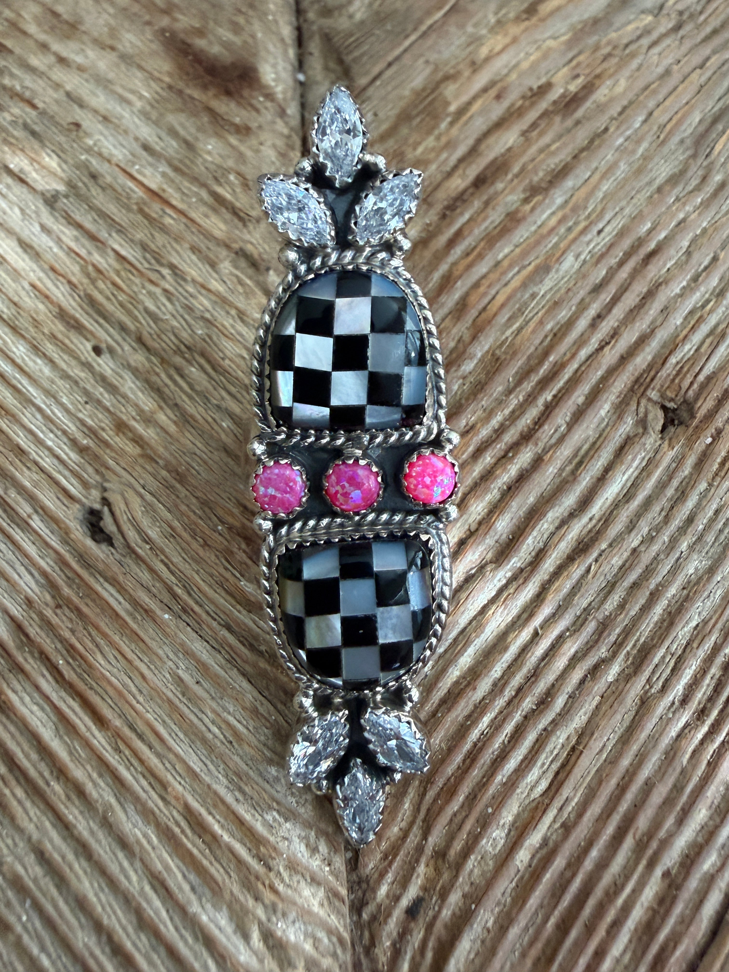 KRUSH KANDY Checkered/ Pink Opal Adjustable Sterling Silver Ring **SALE** on Simply Obsessed