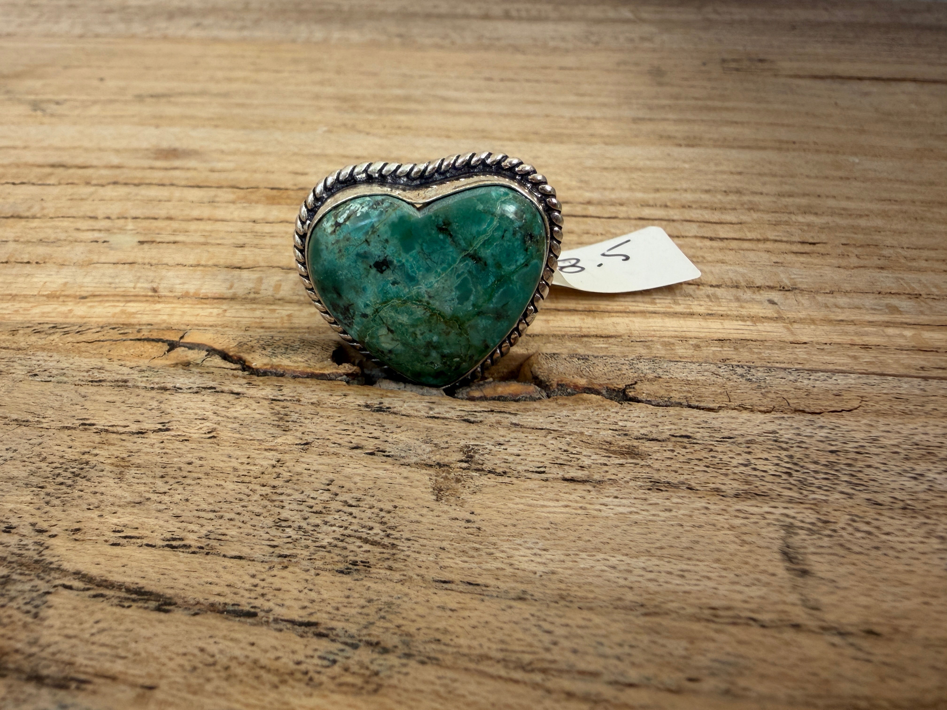 MALIBU HIPPIE OOAK Chrysocolla Heart Size 8.5  Ring #100