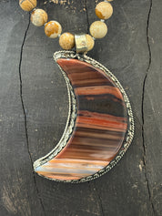 MALIBU HIPPIE Picture Jasper Tibetan Silver Mookaite Jasper Crescent Moon OOAK Necklace on Simply Obsessed