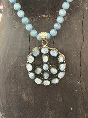 MALIBU HIPPIE Angelite Tibetan Silver Rainbow Moonstone Peace OOAK Necklace