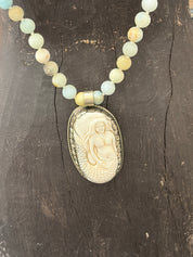 MALIBU HIPPIE Amazonite Tibetan Silver Carved Tusk Mermaid OOAK Necklace