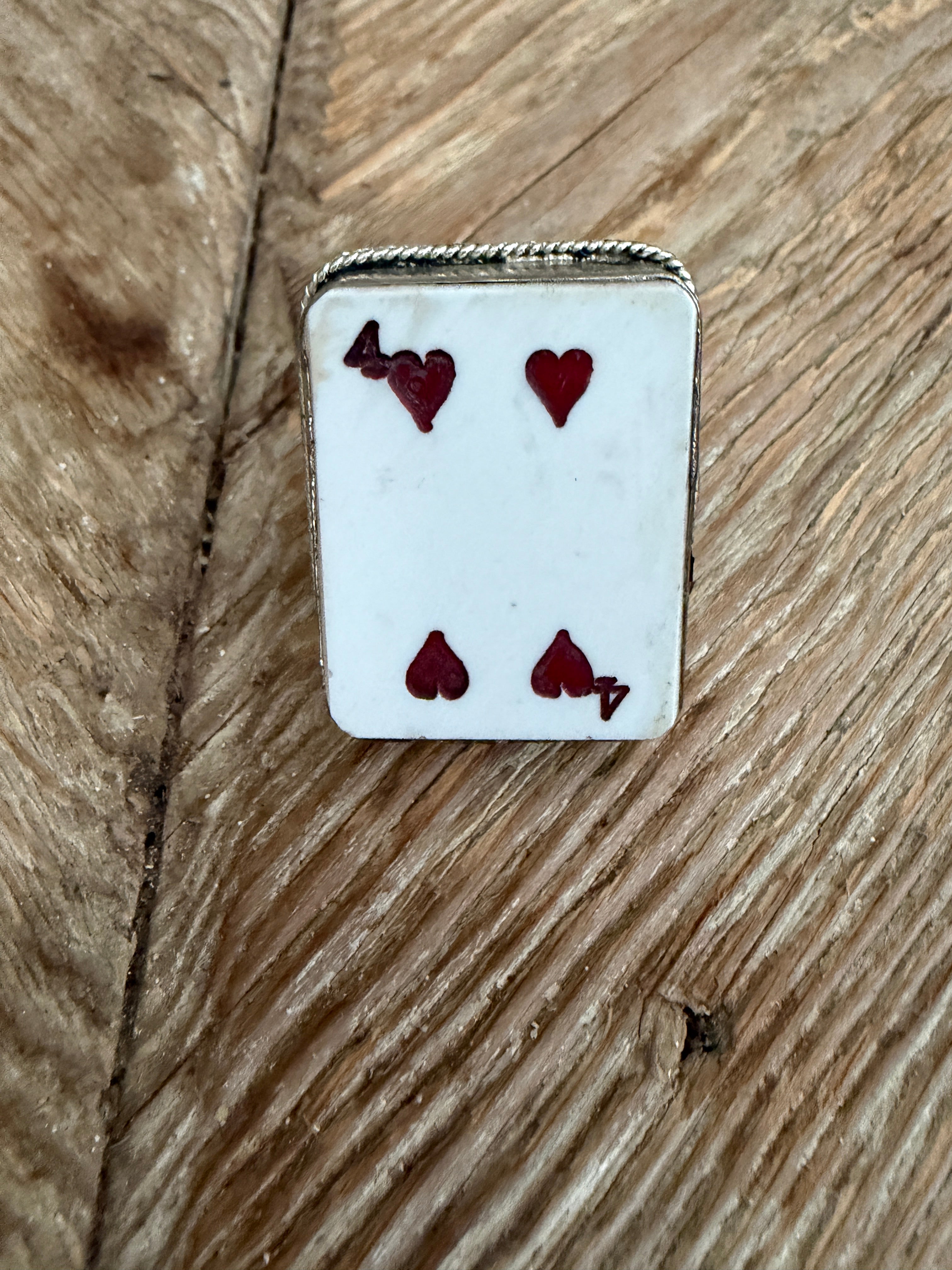 OOAK Tibetan Silver Carved Tusk Card Adjustable Ring on Simply Obsessed