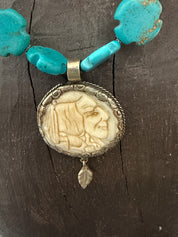 MALIBU HIPPIE Howlite Tibetan Silver Double Sided Indian/Buffalo Necklace OOAK Necklace