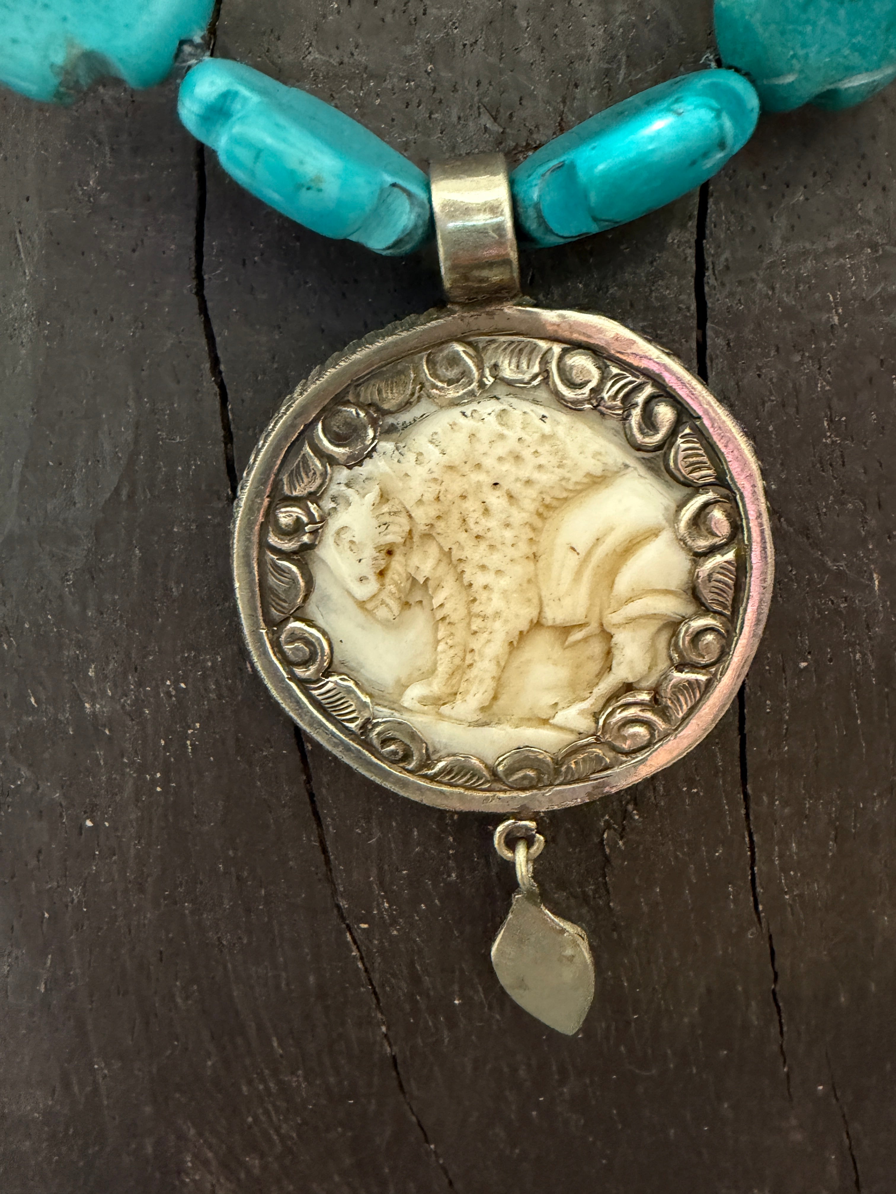 MALIBU HIPPIE Howlite Tibetan Silver Double Sided Indian/Buffalo Necklace OOAK Necklace