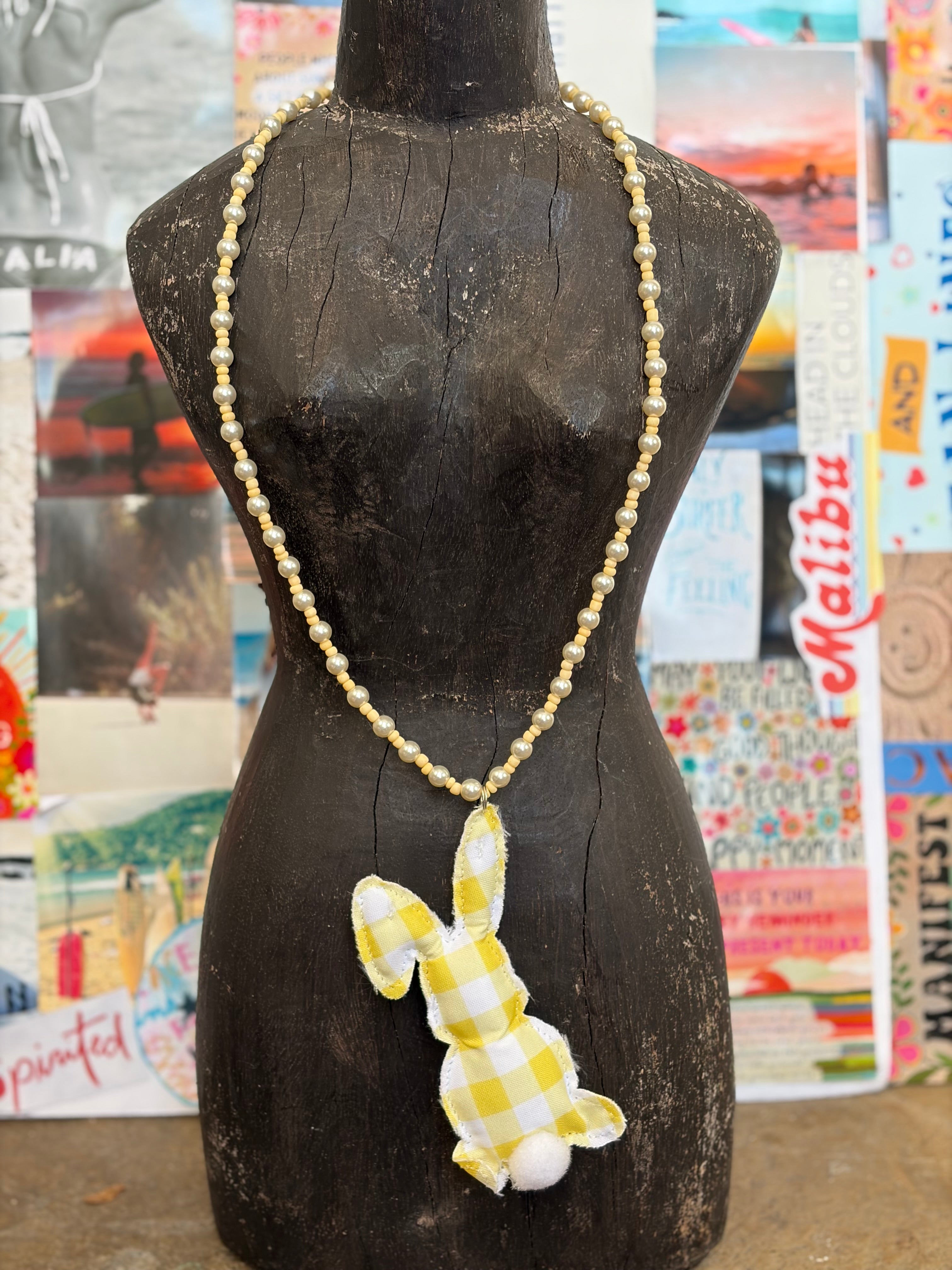 MALIBU HIPPIE Puff Bunny Beaded Necklace on Simply Obsessed