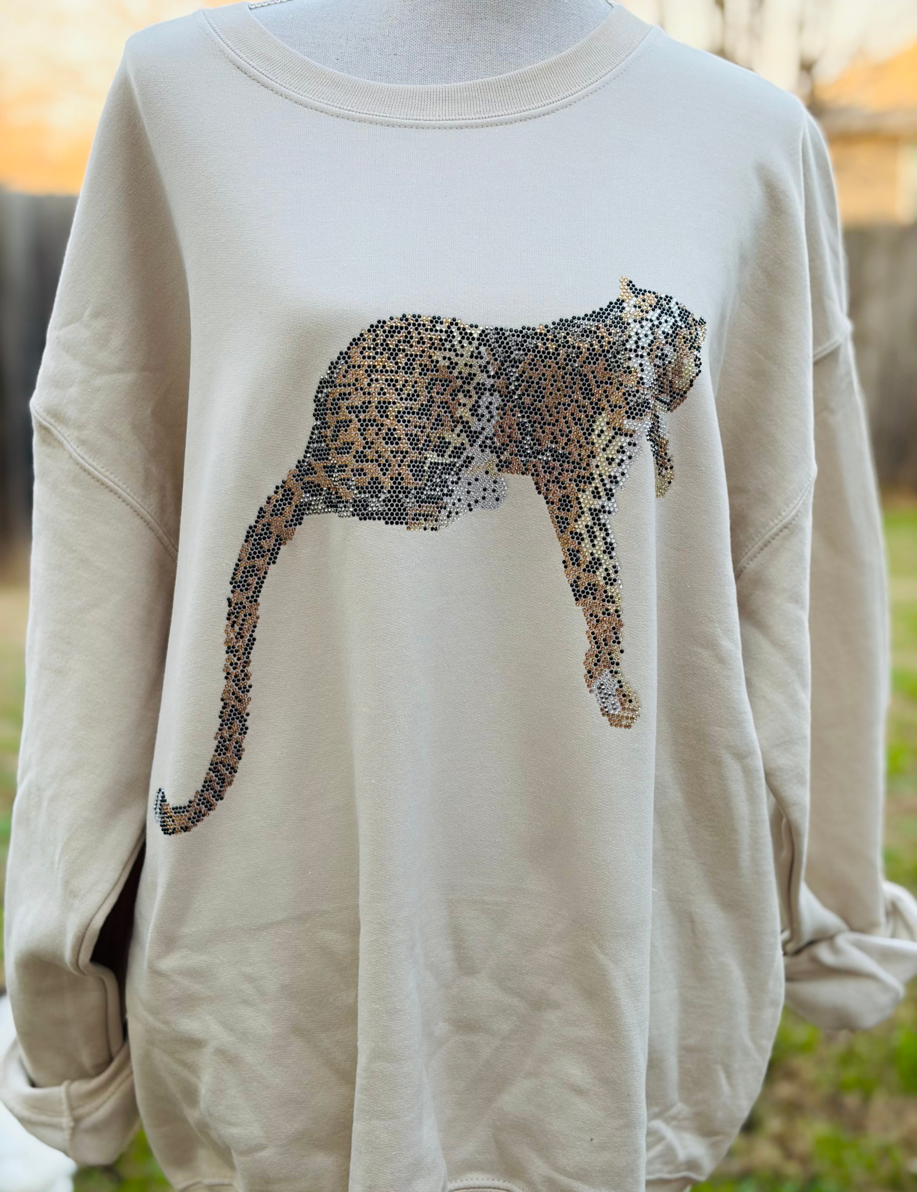 MALIBU HIPPIE Crystal Leopard Sweatshirt on Simply Obsessed