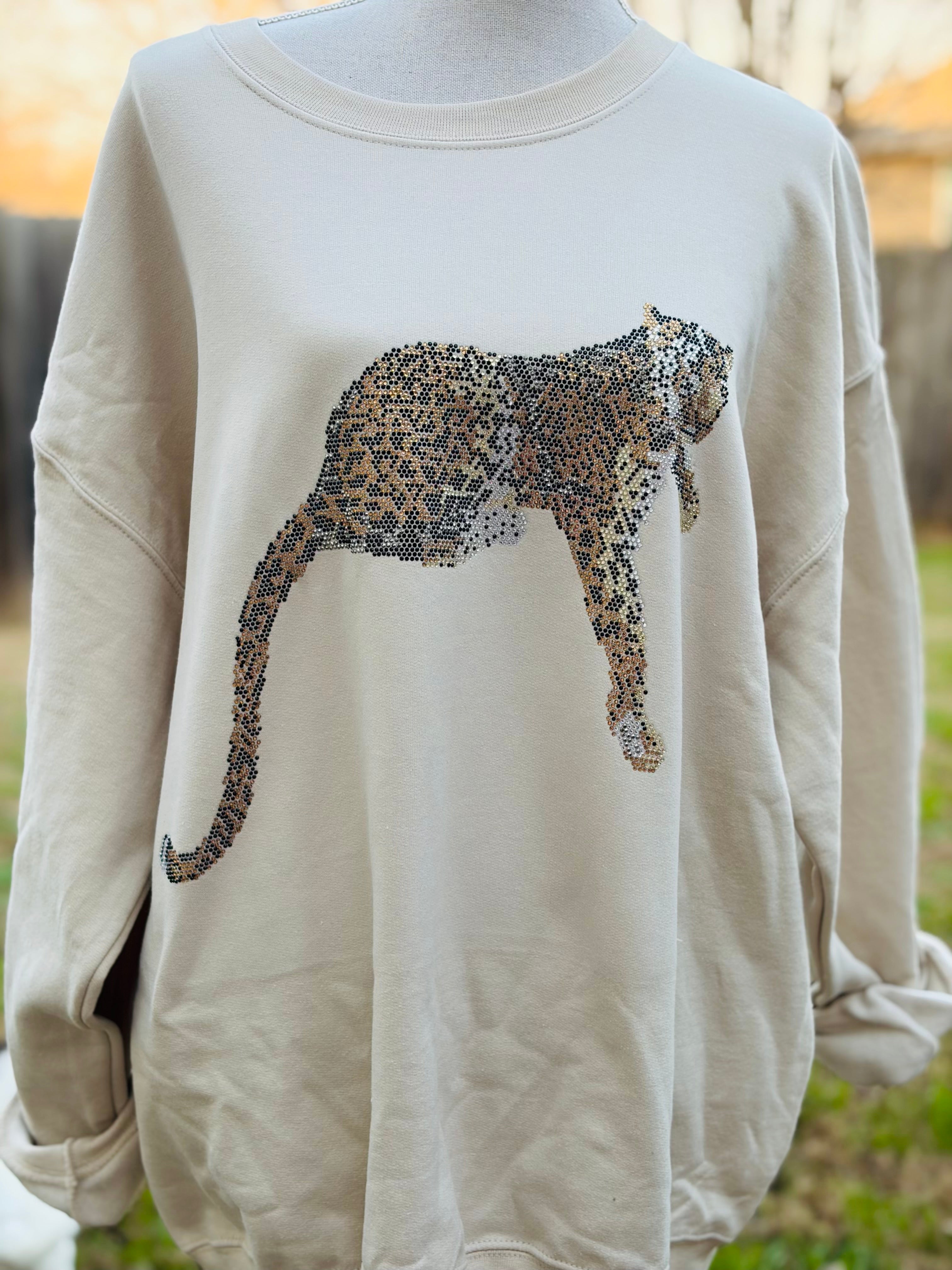 MALIBU HIPPIE Crystal Leopard Sweatshirt on Simply Obsessed
