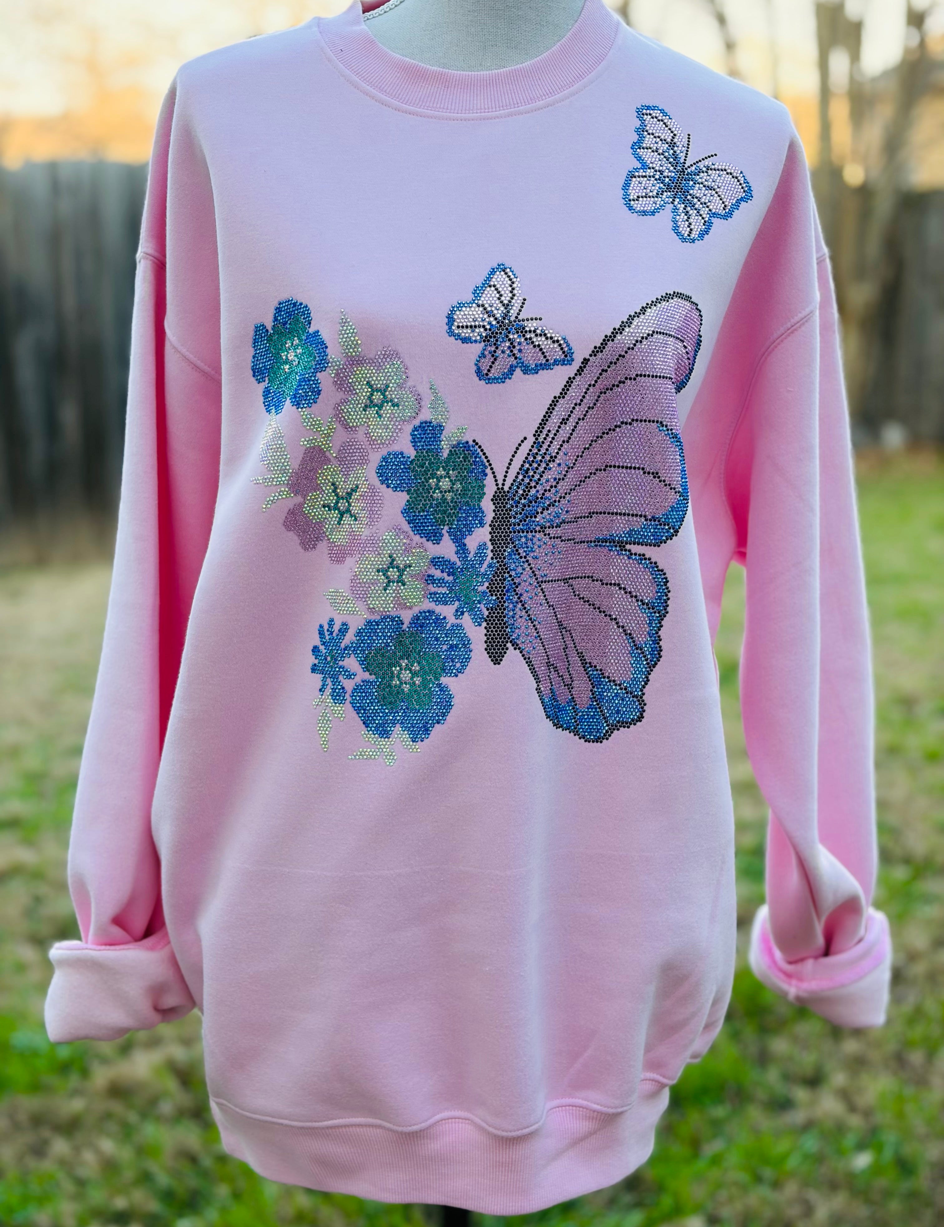 MALIBU HIPPIE Crystal Butterfly Sweatshirt on Simply Obsessed