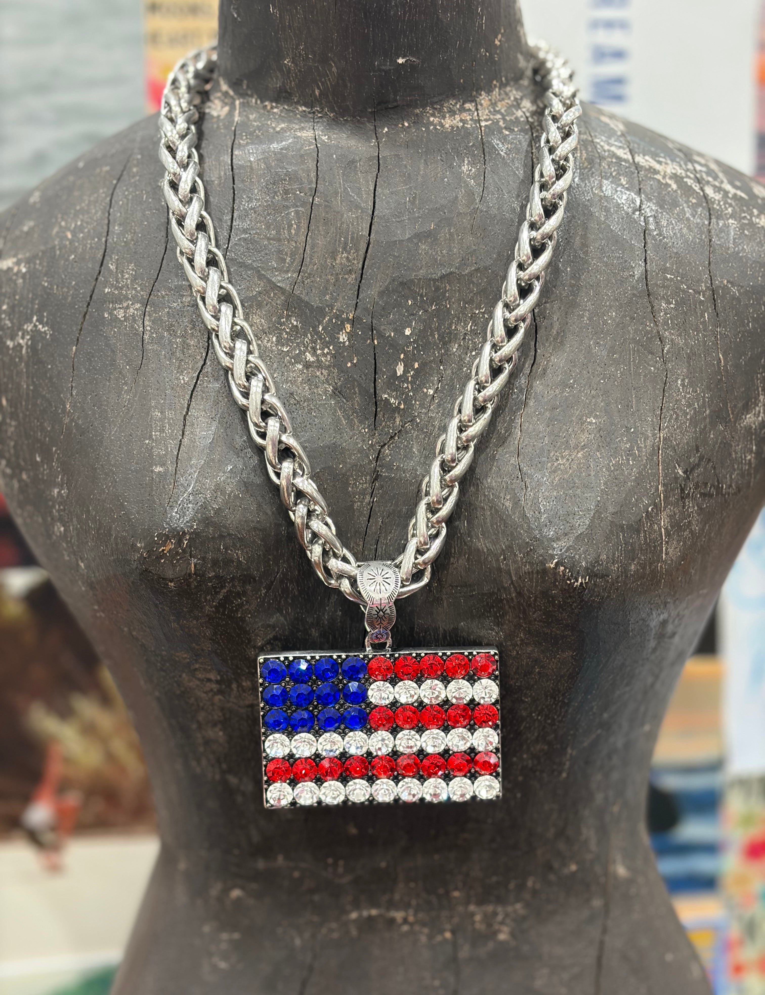 JEWELRY SALE Crystal Flag On Silver Chain Necklace on Simply Obsessed