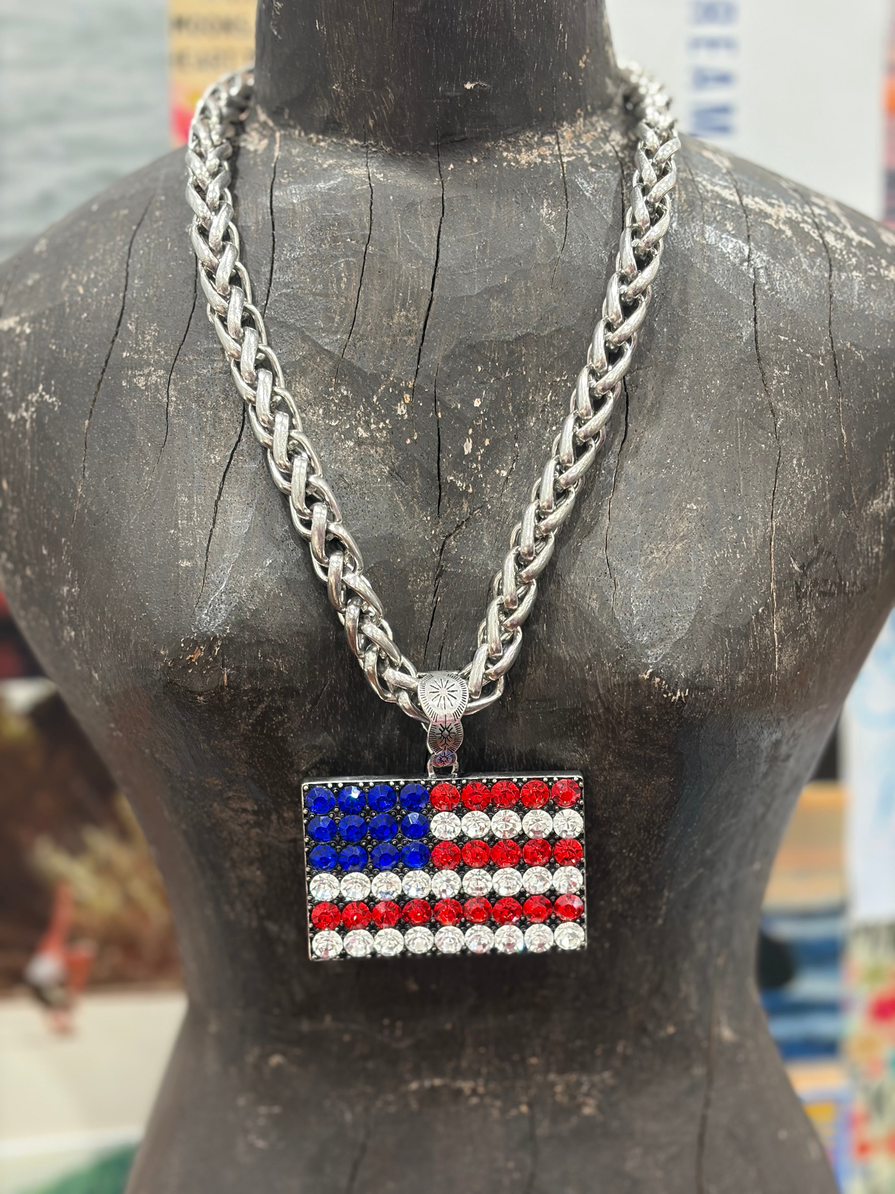 JEWELRY SALE Crystal Flag On Silver Chain Necklace on Simply Obsessed