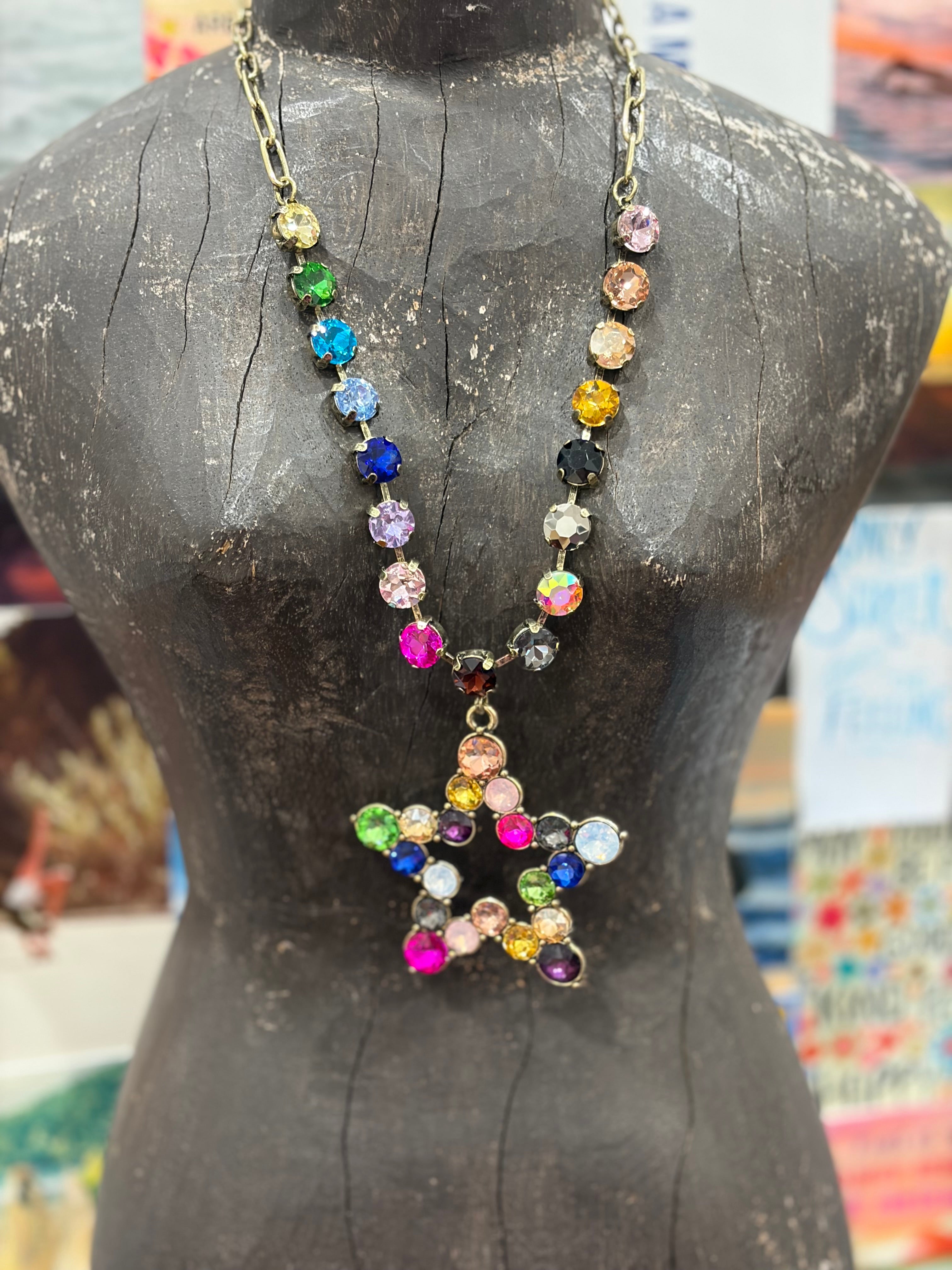 JEWELRY SALE Gold Multi Crystal Star Necklace on Simply Obsessed