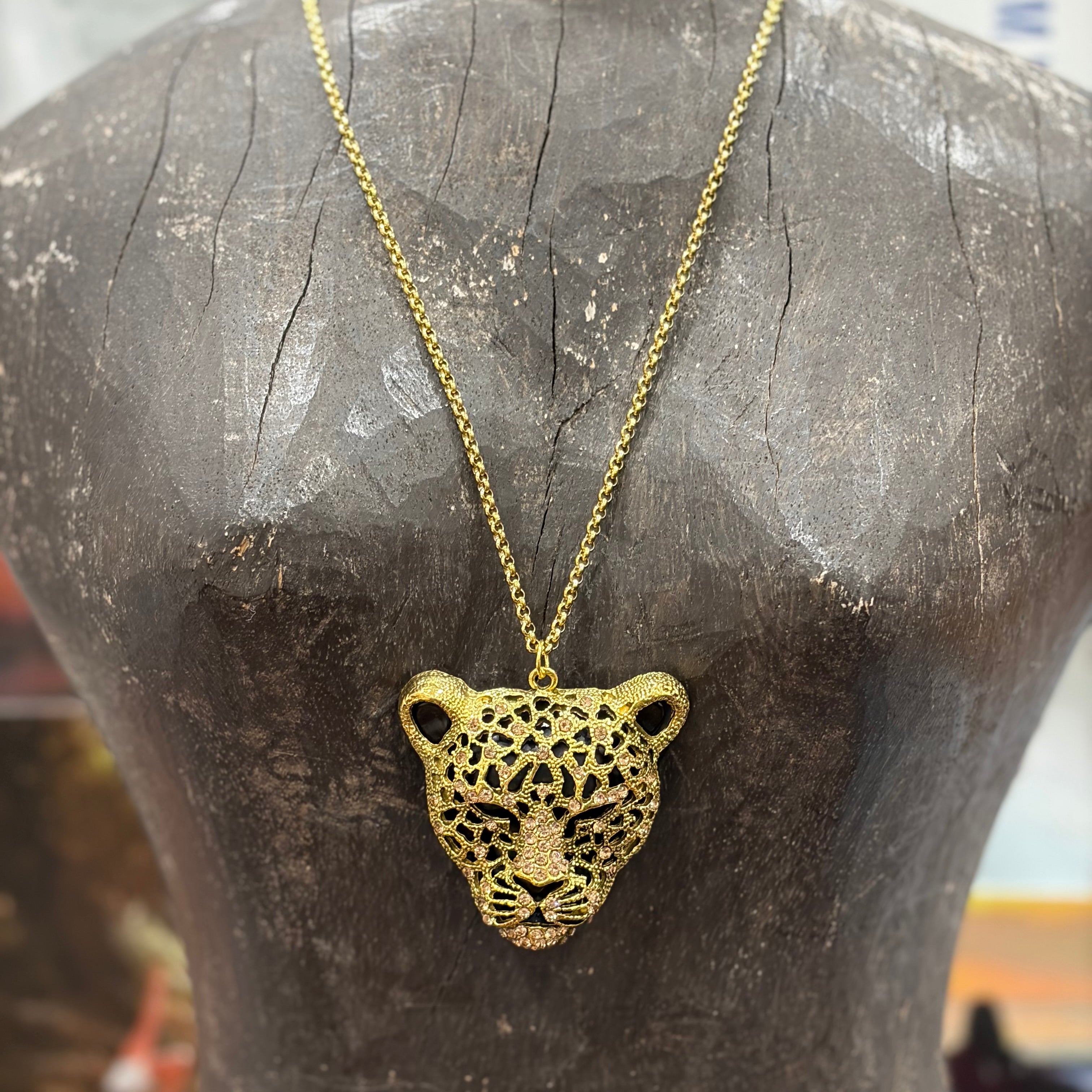 MALIBU HIPPIE Crystal Leopard 14K Gold Plated Chain Necklace on Simply Obsessed