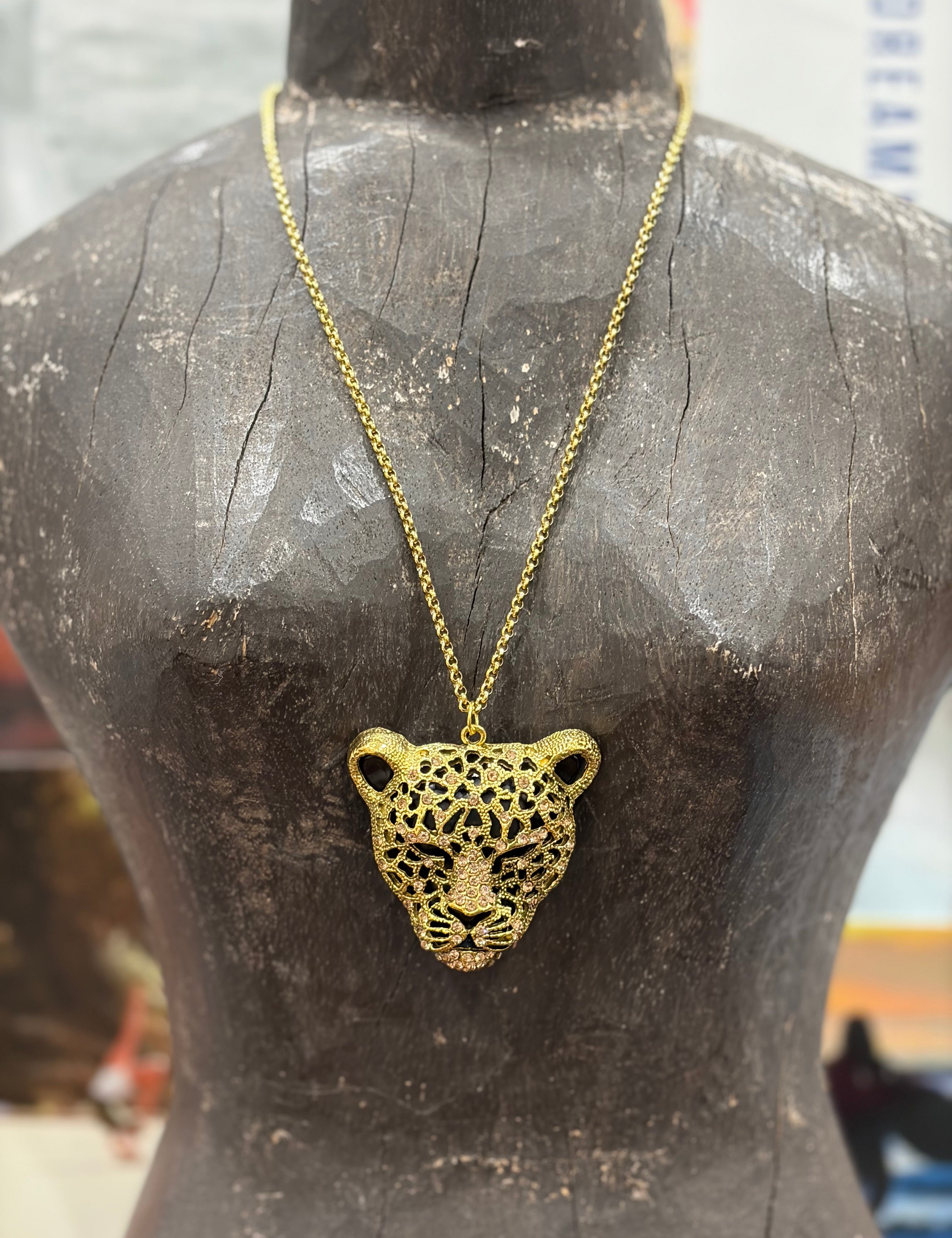 MALIBU HIPPIE Crystal Leopard 14K Gold Plated Chain Necklace on Simply Obsessed