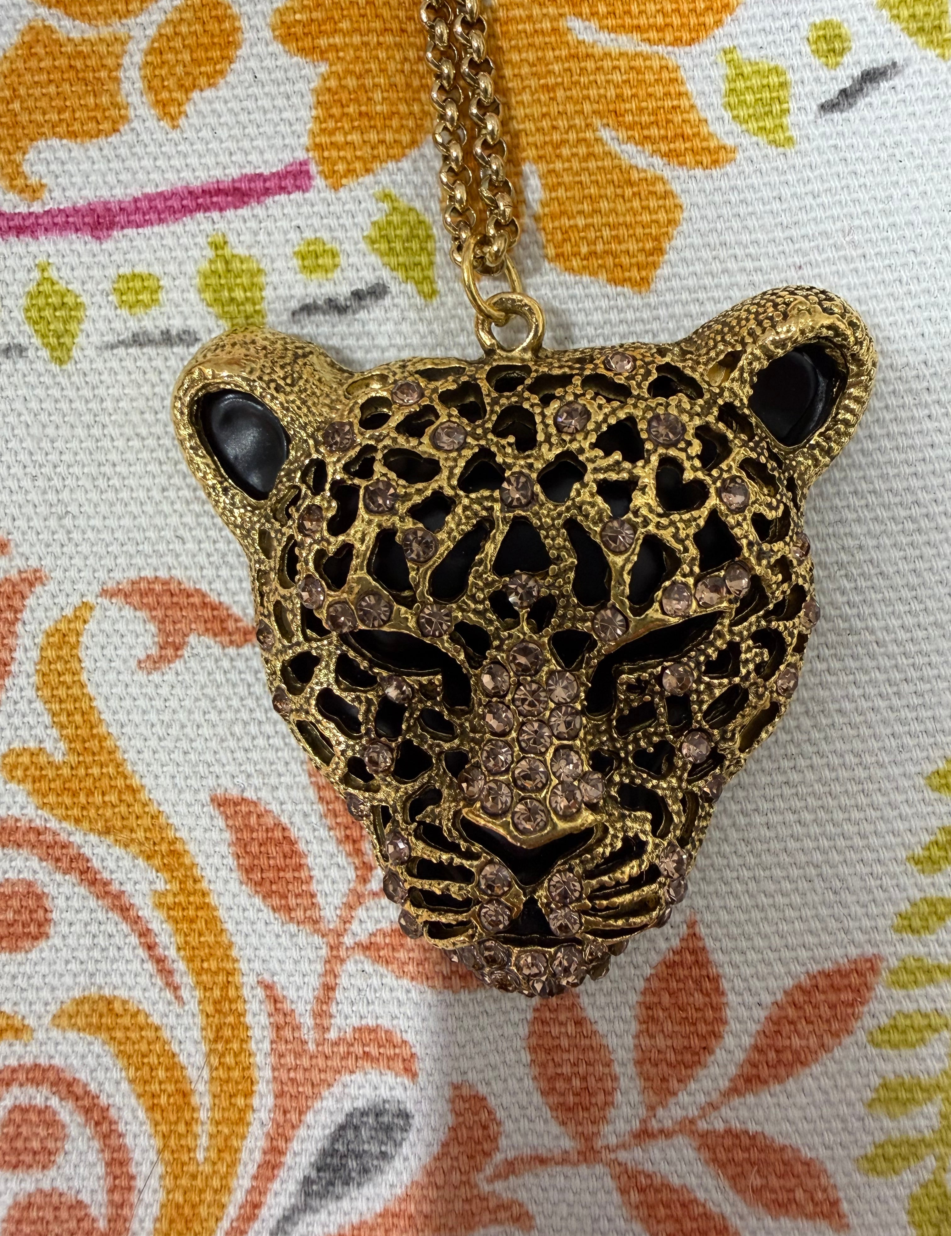 MALIBU HIPPIE Crystal Leopard 14K Gold Plated Chain Necklace on Simply Obsessed
