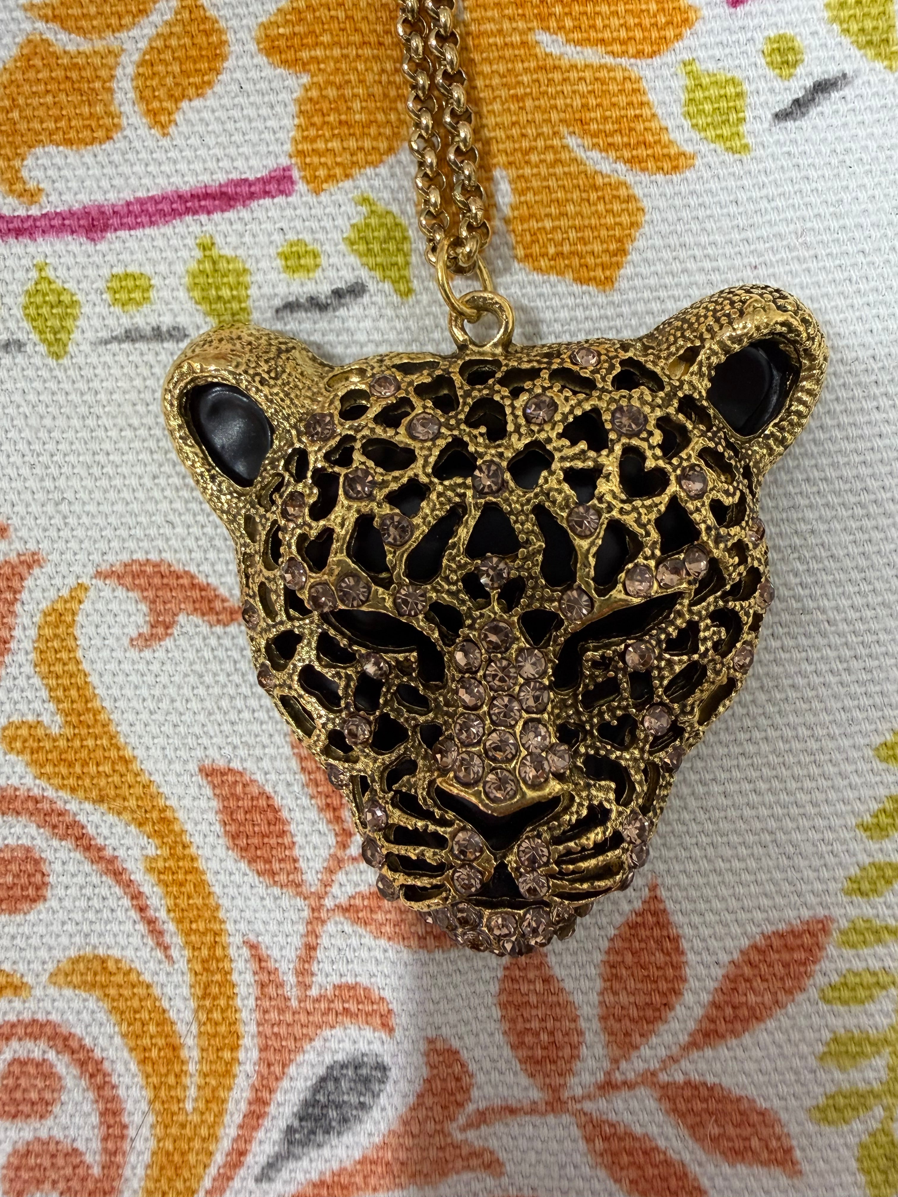 MALIBU HIPPIE Crystal Leopard 14K Gold Plated Chain Necklace on Simply Obsessed