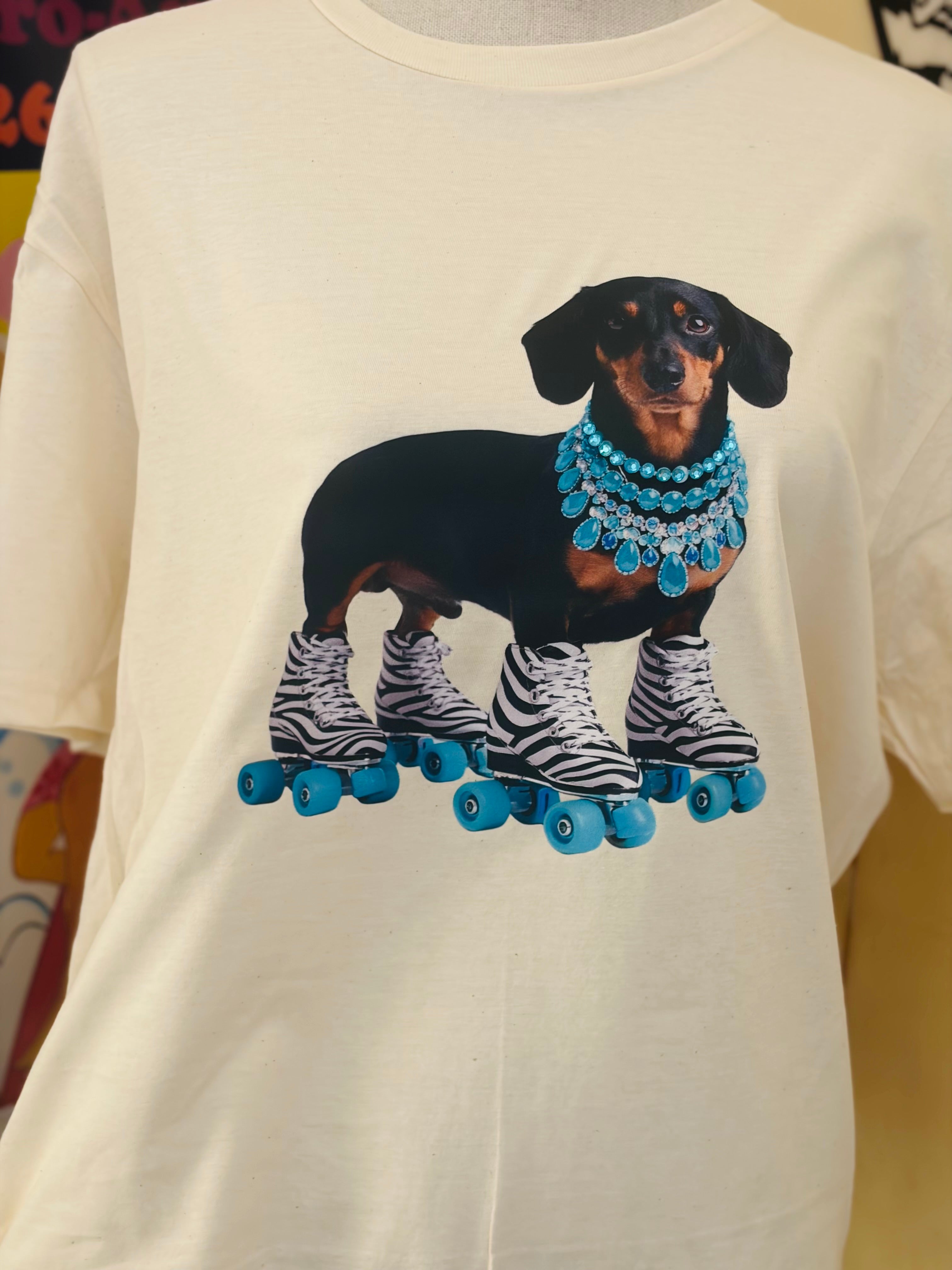 T-SHIRT JUNKIE Weiner Dog Roller Skate Bling Tee on Simply Obsessed