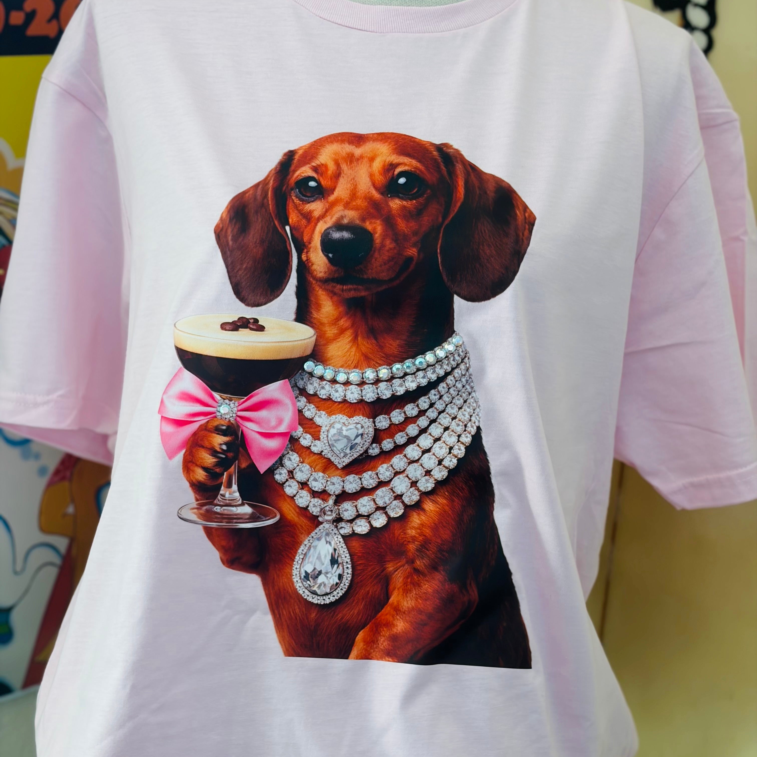 T-SHIRT JUNKIE Espresso Martini Weiner Dog Bling Tee on Simply Obsessed