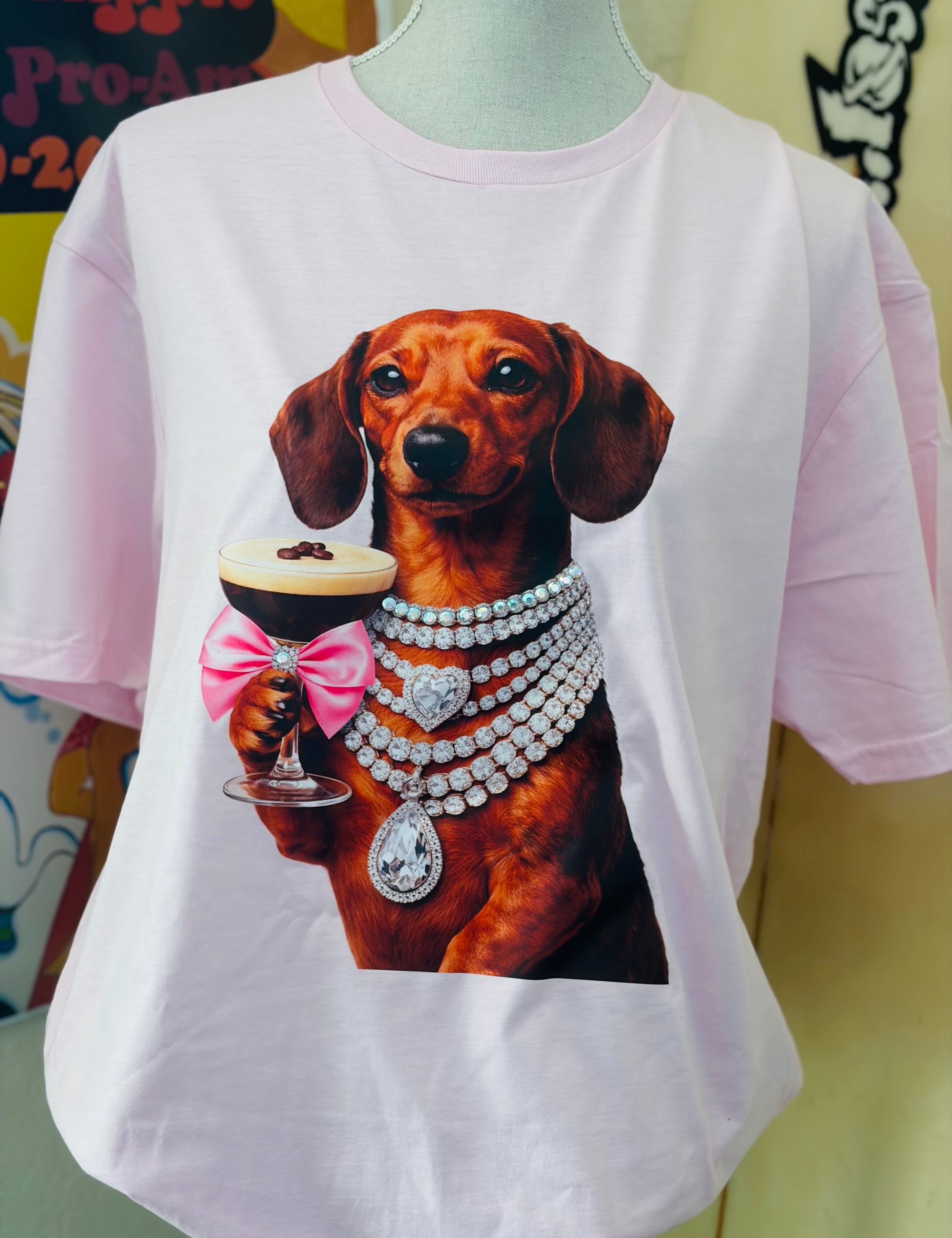 T-SHIRT JUNKIE Espresso Martini Weiner Dog Bling Tee on Simply Obsessed