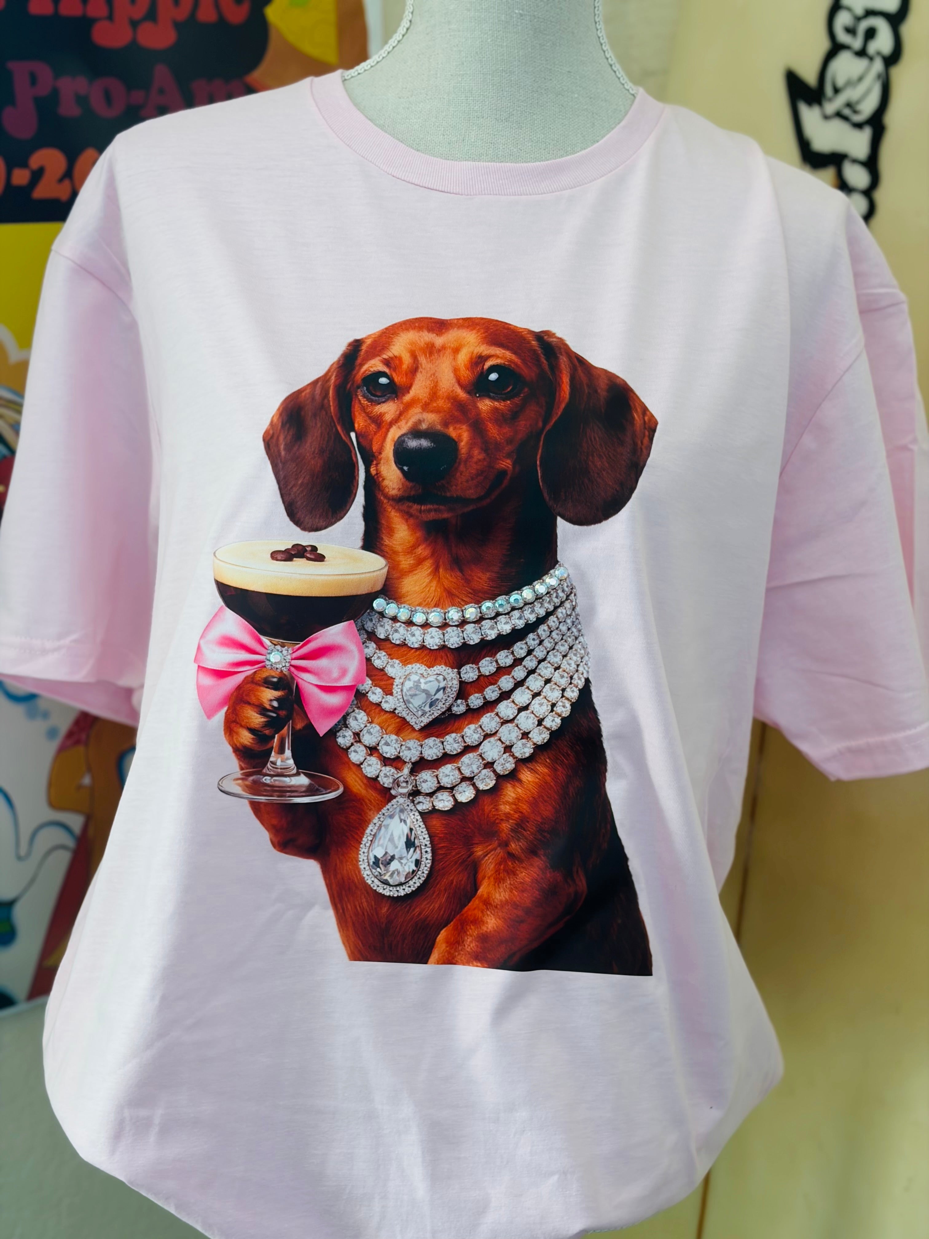 T-SHIRT JUNKIE Espresso Martini Weiner Dog Bling Tee on Simply Obsessed