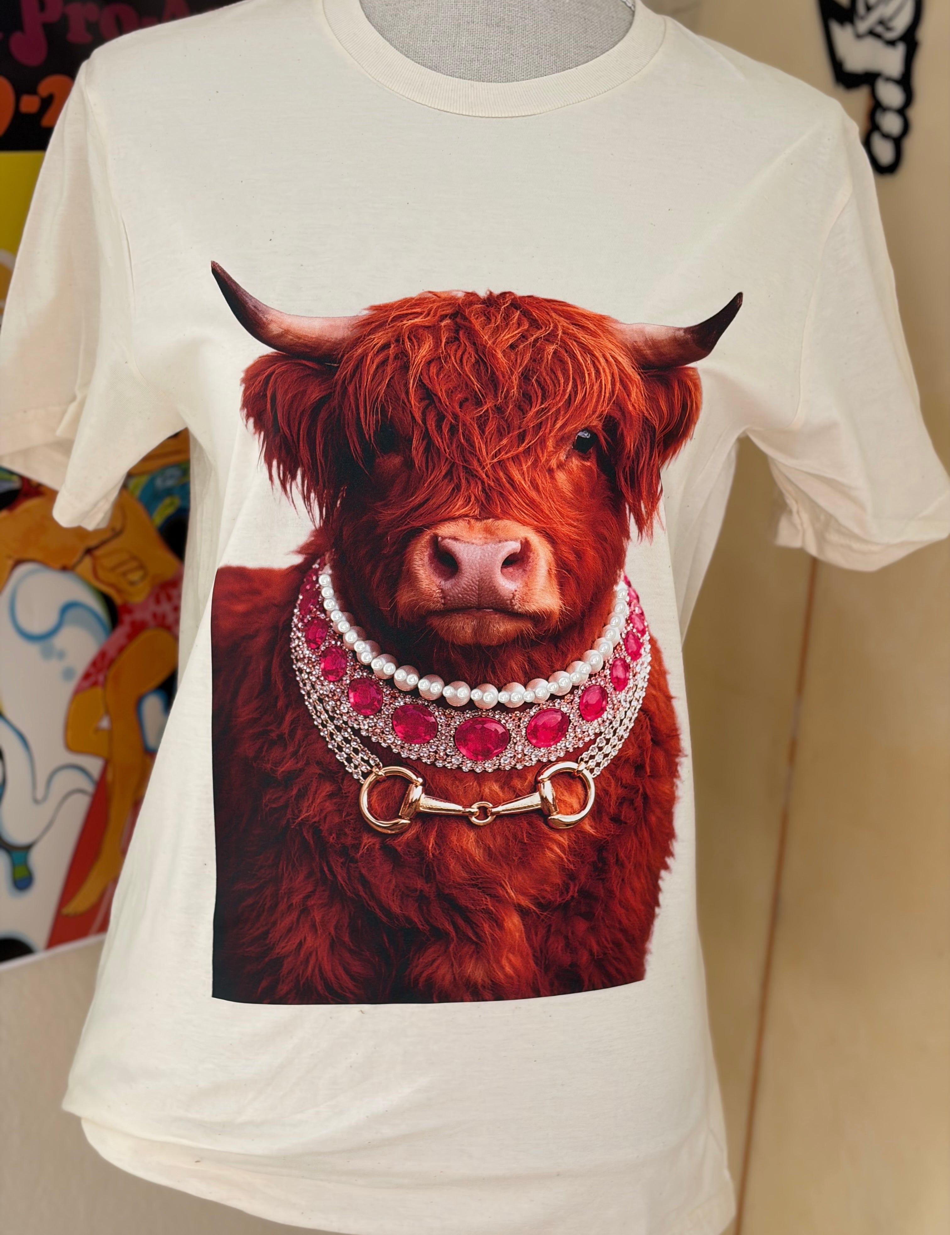 T-SHIRT JUNKIE Snaffle Bit Highland Cow Bling Tee on Simply Obsessed